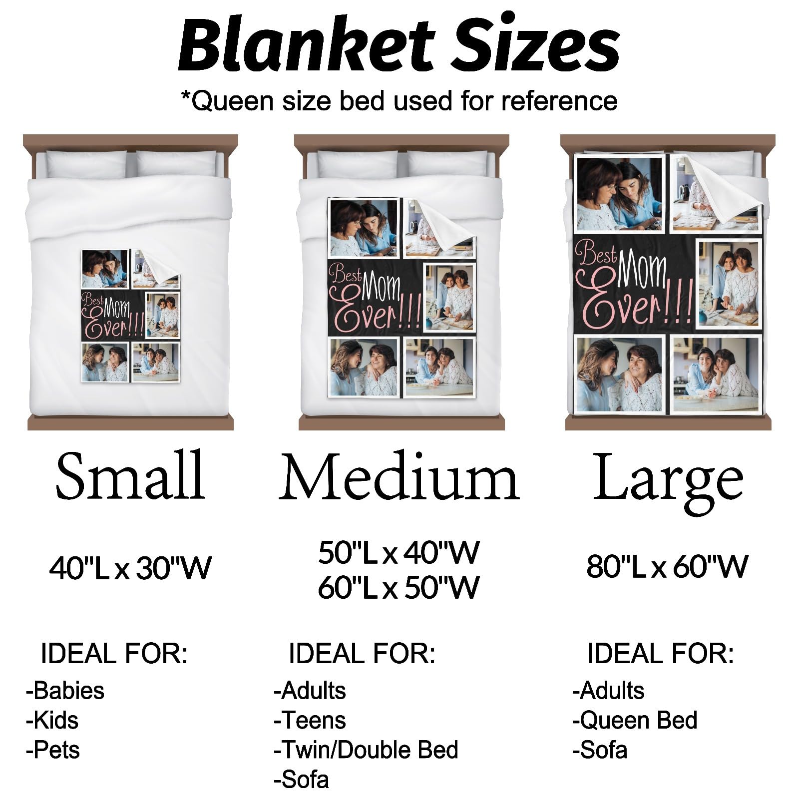 inkArts Custom Blanket Throws with Photos Text Personalized with Picture Customizable, Customize for Mom, Dad, Couple, Girlfriend, Boyfriend, Husband & Wife