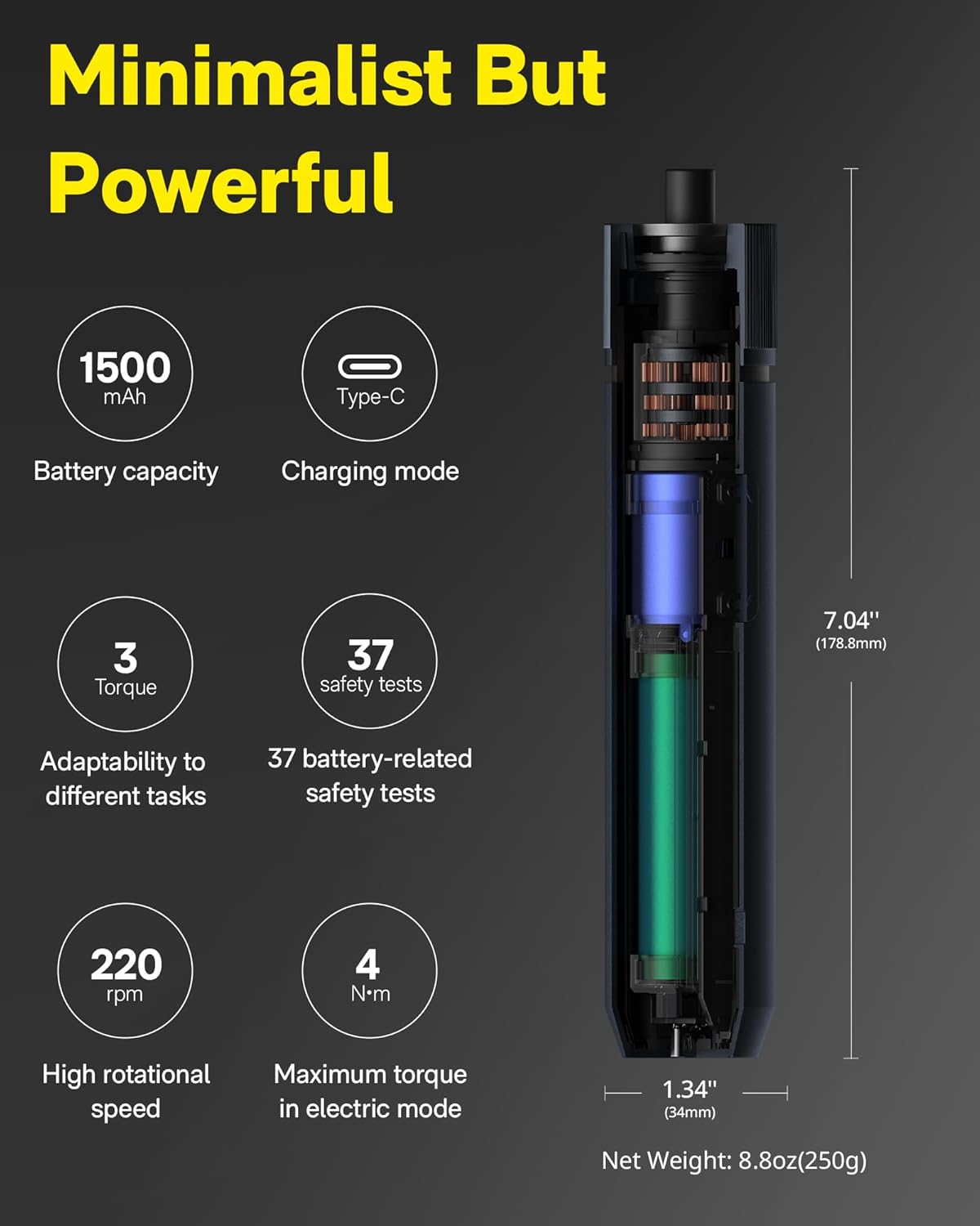 HOTO Electric Screwdriver Rechargeable, 3.6V Cordless Screwdriver Set USB-C, 1/4'' Hex Bits, 3 Torque Settings, 1500mAh Battery, LED Light & 12 S2 Metal Bits for Furniture/Electrical Repairs