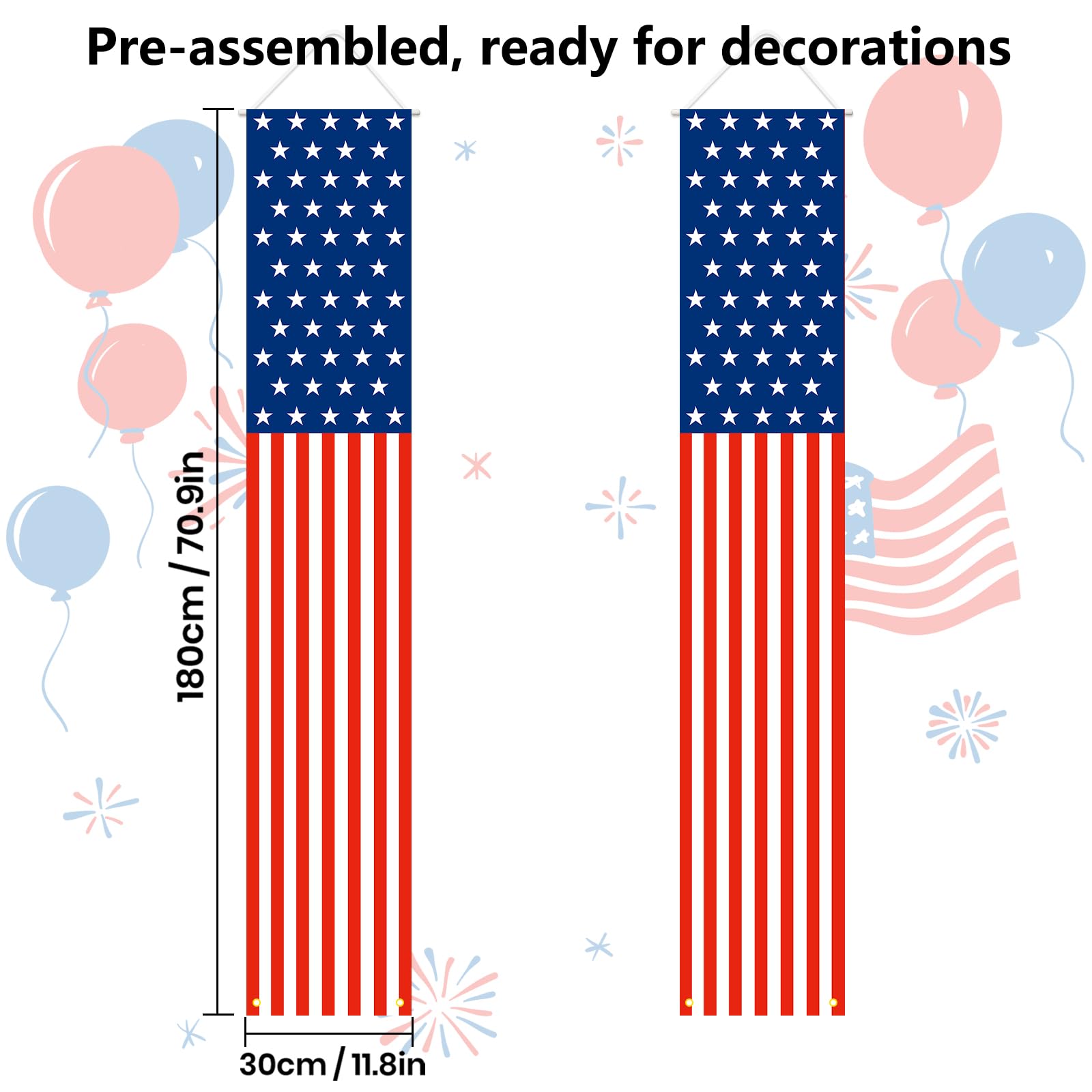 4th of July Decorations Patriotic Decorations Red White and Blue Banner Outdoor Hanging American Flag Porch Decor for Fourth of July Veterans Labor Memorial Presidents Flag Election Day