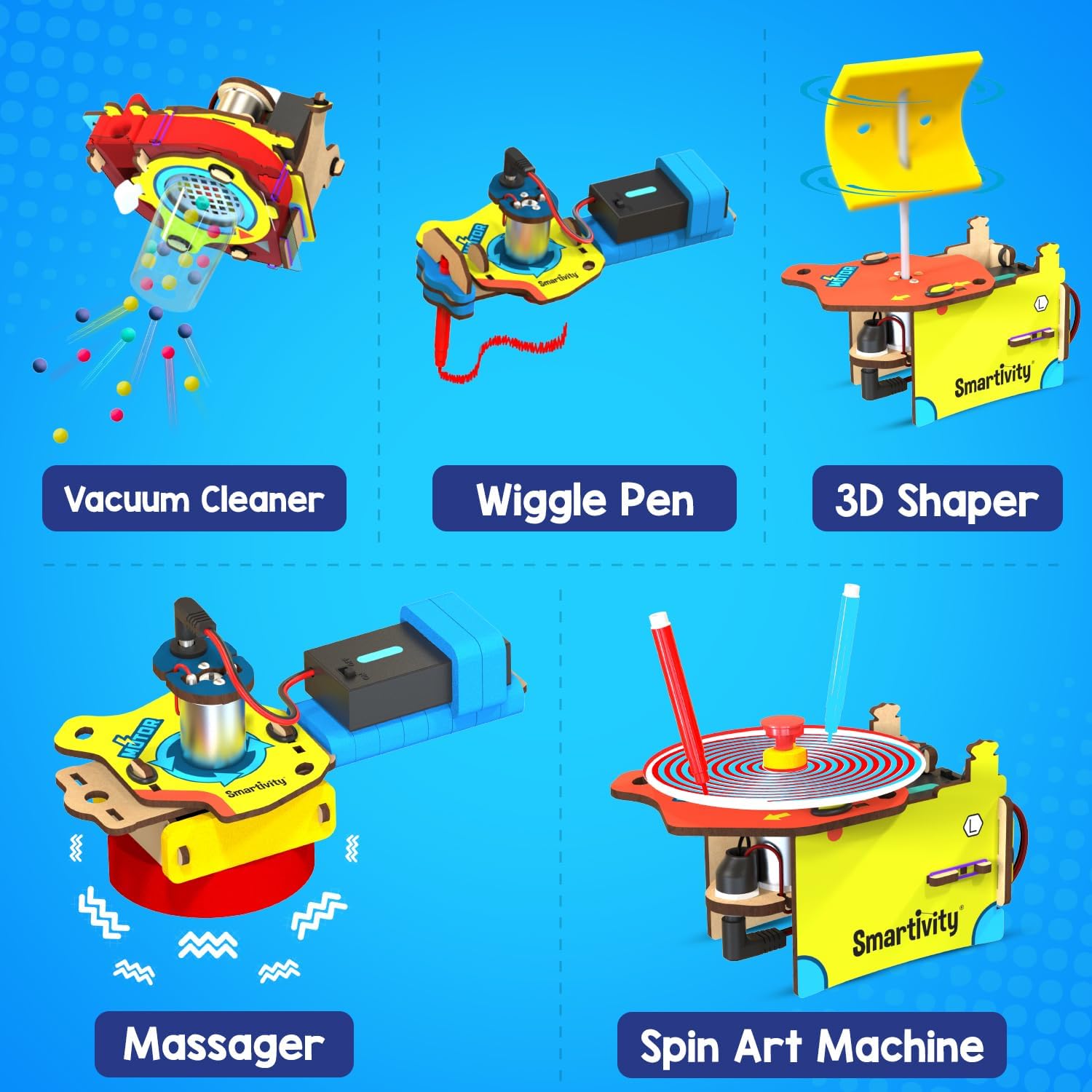 Smartivity 10-in-1 Motor Powered STEM Engineering Kit for Kids I 10+ Fun Electronics Projects for Smart Kids | DIY Science Kit/Toy for Ages 6,7,8,9,10,11,12 Years Old Boys & Girls