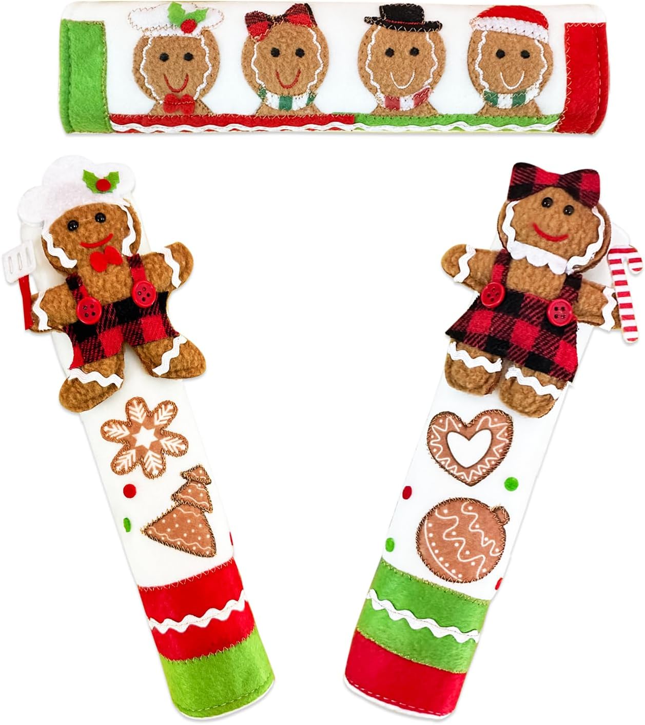 PTFNY 3 Piece Set Christmas Gingerbread Refrigerator Door Handle Covers Appliance Handle Covers Christmas Gingerbread Decorations Fits Standard Size Kitchen Refrigerator Microwave Oven Or Dishwasher