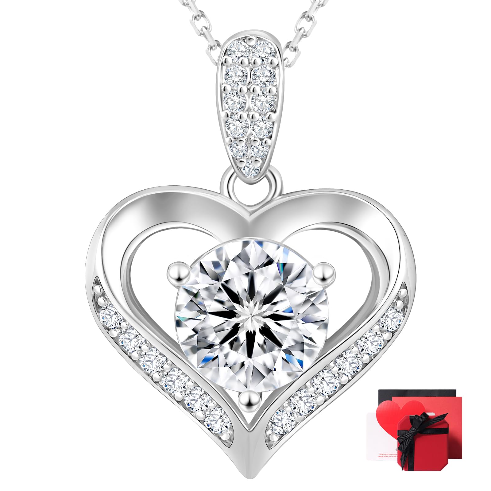 KRKC Moissanite Heart Necklace for Women, 1-3 Carat Lab Created Diamond Pendant, 14K/White Golden Plated S925 Sterling Silver Chains, Valentines Day Christmas Birthday Gifts for Her Wife Anniversary