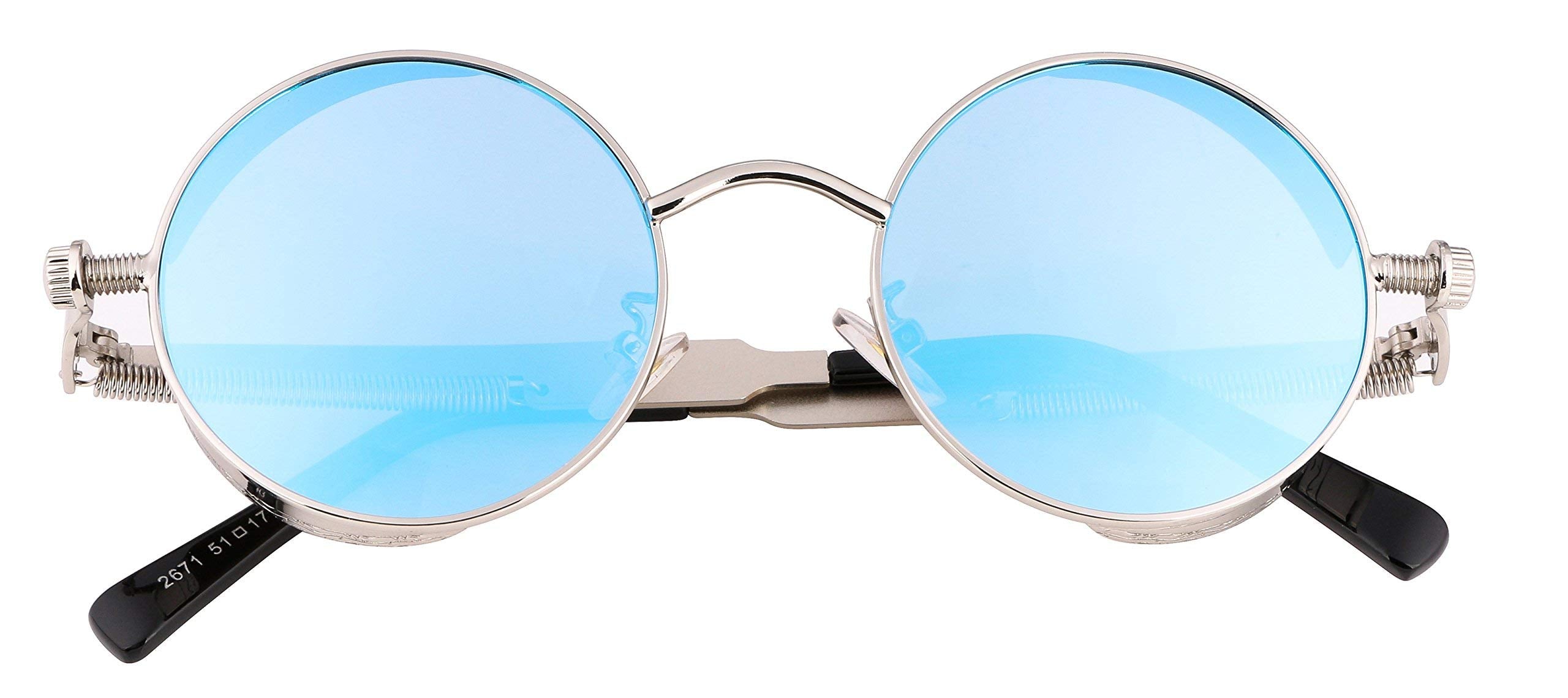 FEISEDY Retro Gothic Steampunk Sunglasses Round Metal Frame Punk Circle Inspired Shade Men B1857