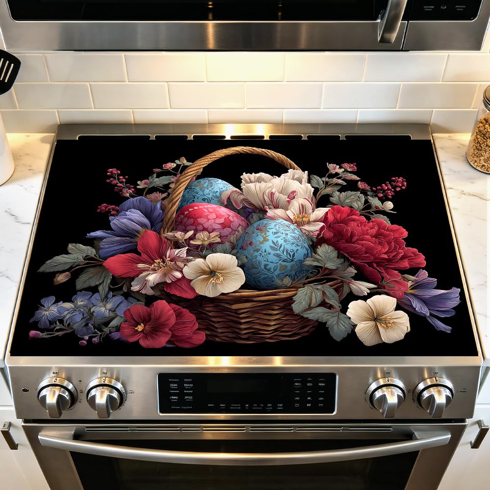 Stove Mat 28.35 x 20.47 Inch Christmas Fireplace and Tree Design Cozy Living Room Holiday Scene Decorative Kitchen Countertop Cover Reusable Flexible Mat for Gas Range Electric Stove Home Winter Décor