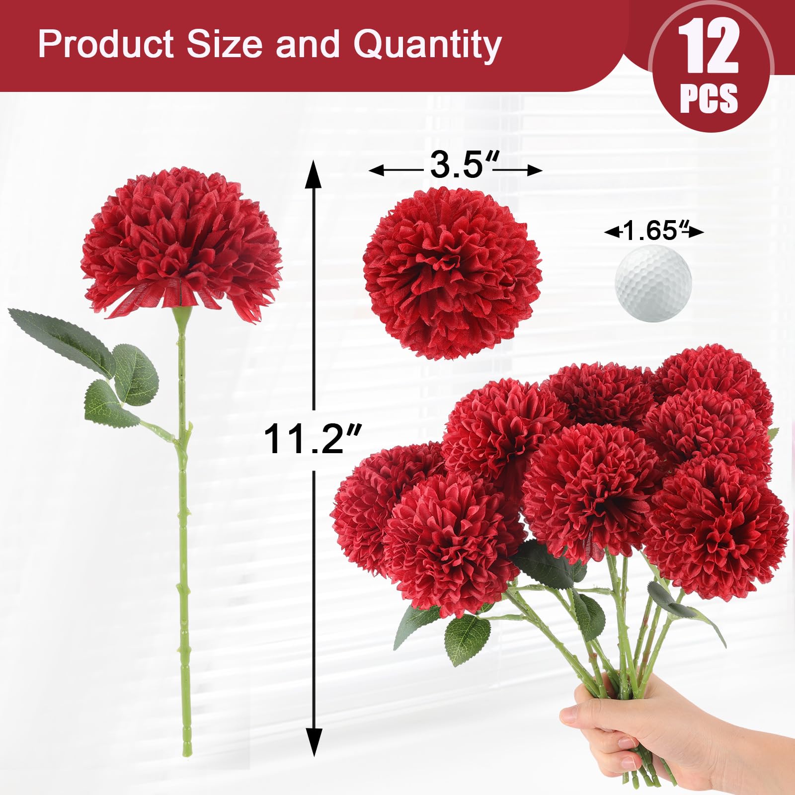 Hananona 12 Pcs Artificial Chrysanthemums Flowers Patriotic Flower, 4th of July Fake Mums Flowers Silk for Home Decor Indoor Memorial Day Table Centerpiece Vase not Included (12, Red, White, Blue)