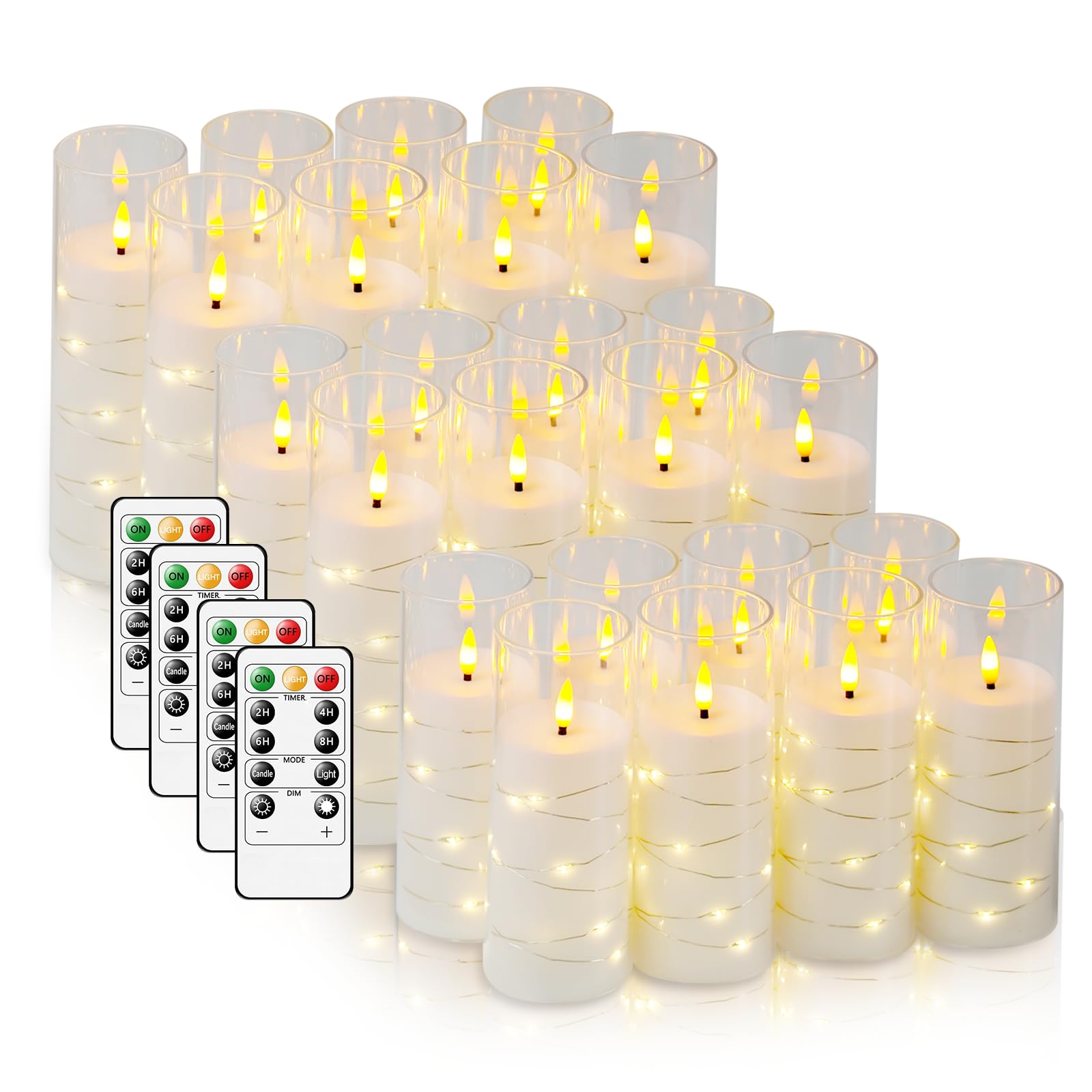 kakoya Flameless LED Candles with Timer 5 Pc Flickering Flameless Candles for Romantic Ambiance and Home Decoration Stable Acrylic Shell,with Embedded Star String，Battery Operated Candles（Red）
