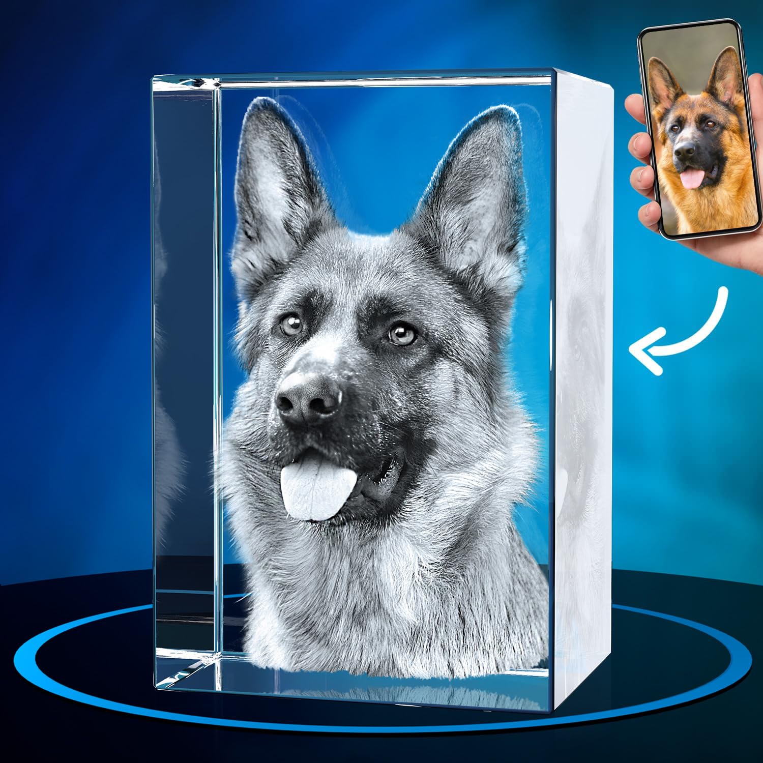 ArtPix 3D Crystal Photo, Personalized Dog Memorial Gifts with Your Own Photo for Dog Lovers, Pet Owners, 3D Laser Etched Picture, Engraved Crystal in Memory of Dog, Customized Gifts