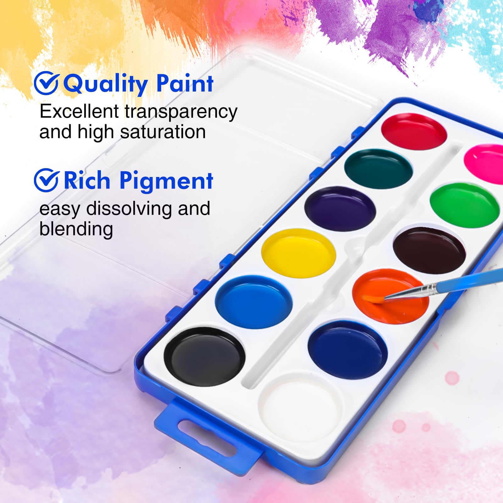 24 Pack Watercolor Paint Set for Kids, 12 Colors Watercolors Paints with Paint Brush, Kids Water color Paint Set for Party Favor, Classroom,Easter Basket Stuffers.