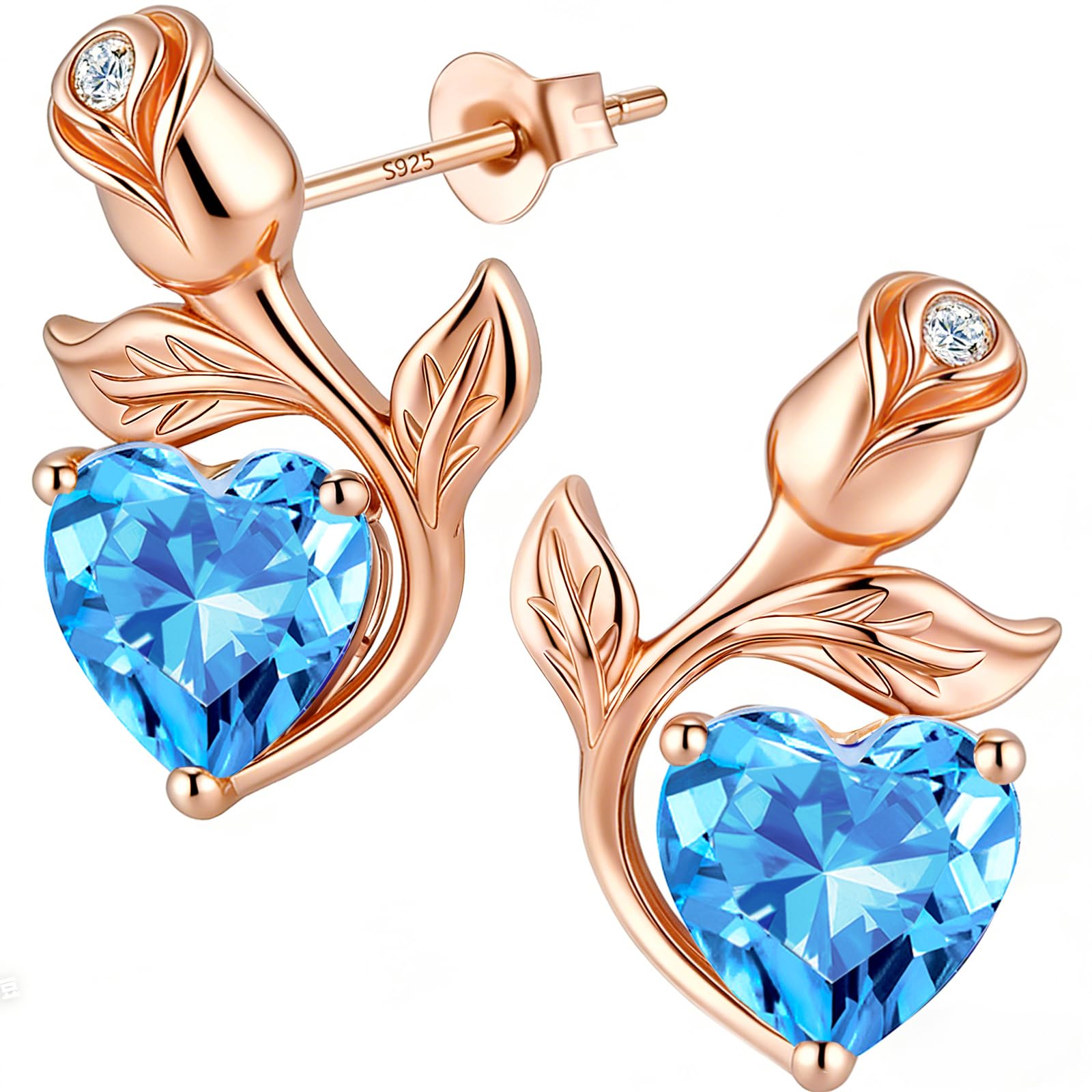 0.8CT Rose Heart Earrings Option of Sapphire Moissanite Stud Earrings Lab-Grown Earrings Birthstone Earrings for Women S925 Sterling Silver Post D Color VVS1 Clarity Ideal Gift for Wife Mother for Birthday Anniversary Mothers Day Gift for Mom Conveying I