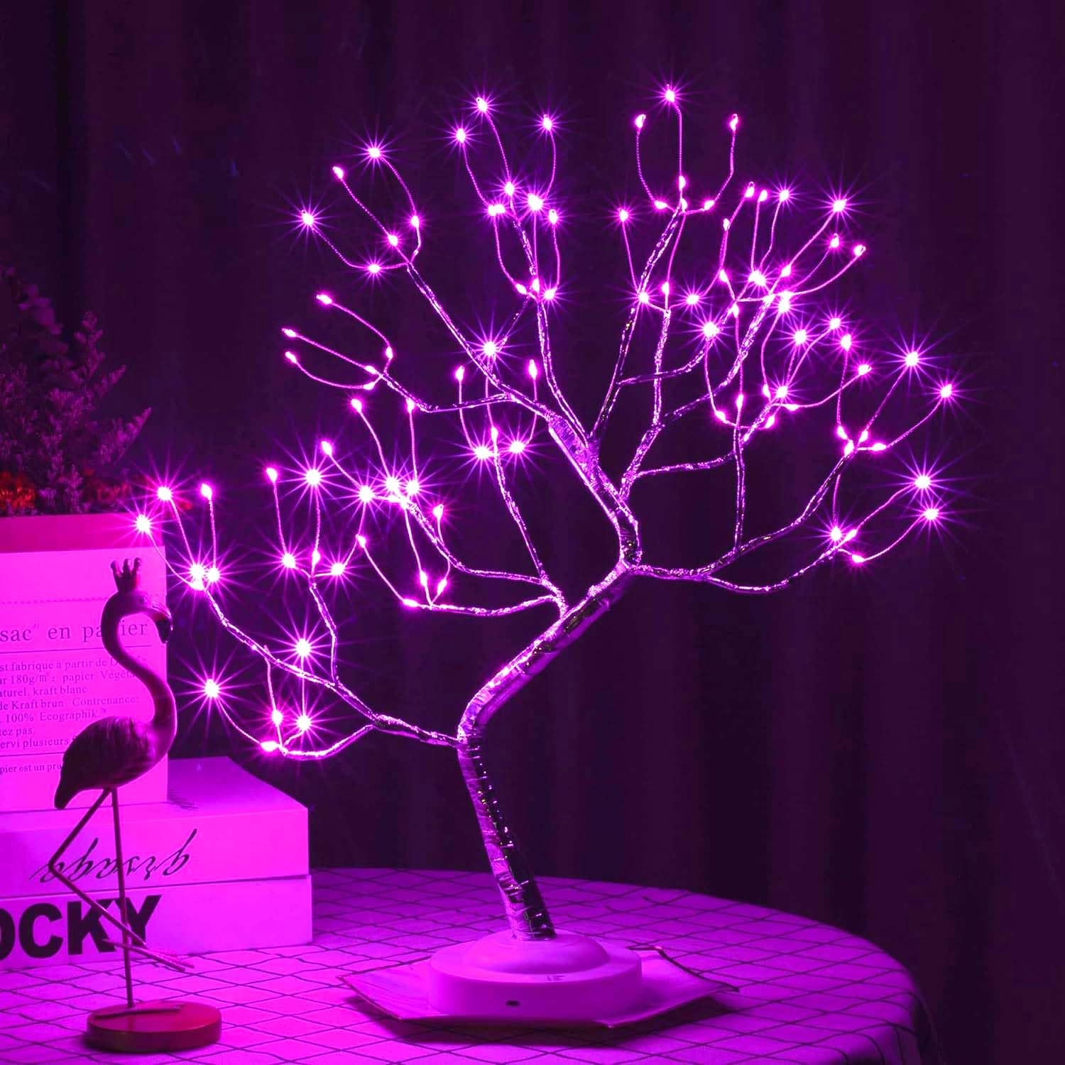 FuChsun Tabletop Bonsai Tree Light 108 LED Fairy Artificial Tree Lamp fot Room Party Home Centerpieces Decoration, Battery/USB Operated (Galaxy Glow Silver Branch)