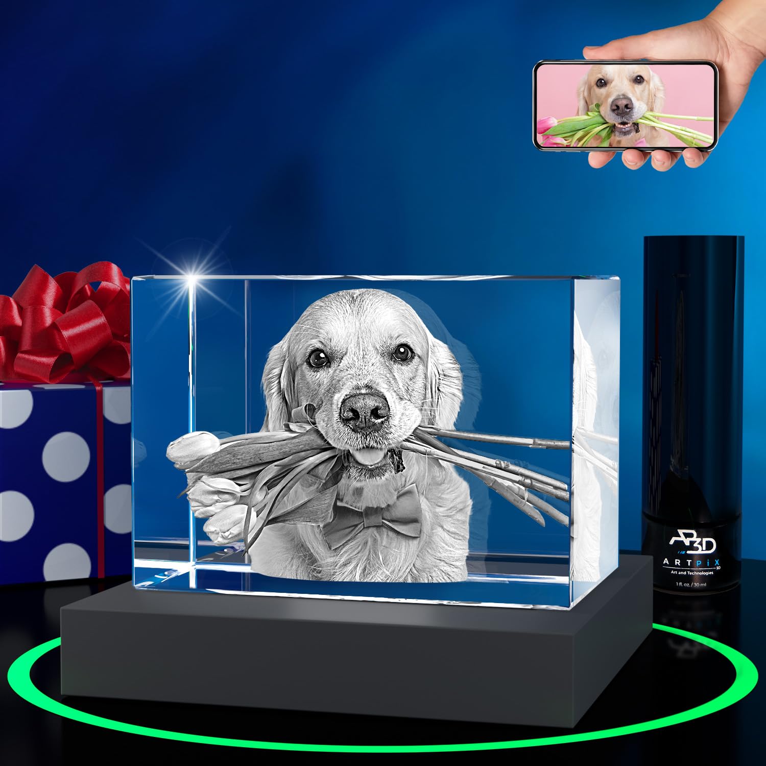ArtPix 3D Crystal Photo, Personalized Dog Memorial Gifts with Your Own Photo for Dog Lovers, Pet Owners, 3D Laser Etched Picture, Engraved Crystal in Memory of Dog, Customized Gifts