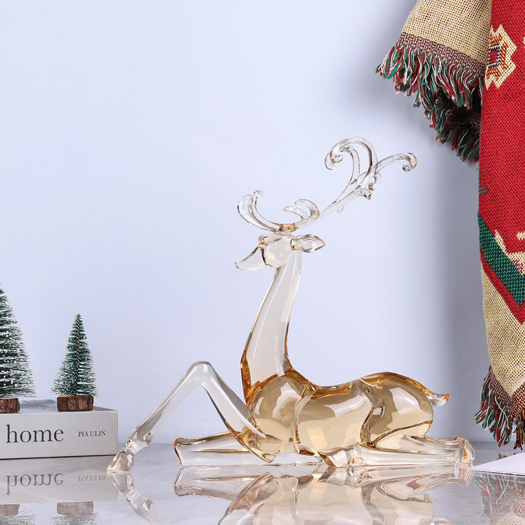18" Tall Acrylic Christmas Reindeer Figurine - Elegant Clear Large Reindeer Ornaments for Christmas Indoor Decor, Holiday Centerpiece, Living Room, Fireplace, Table Display (Gold Standing Reindeer)