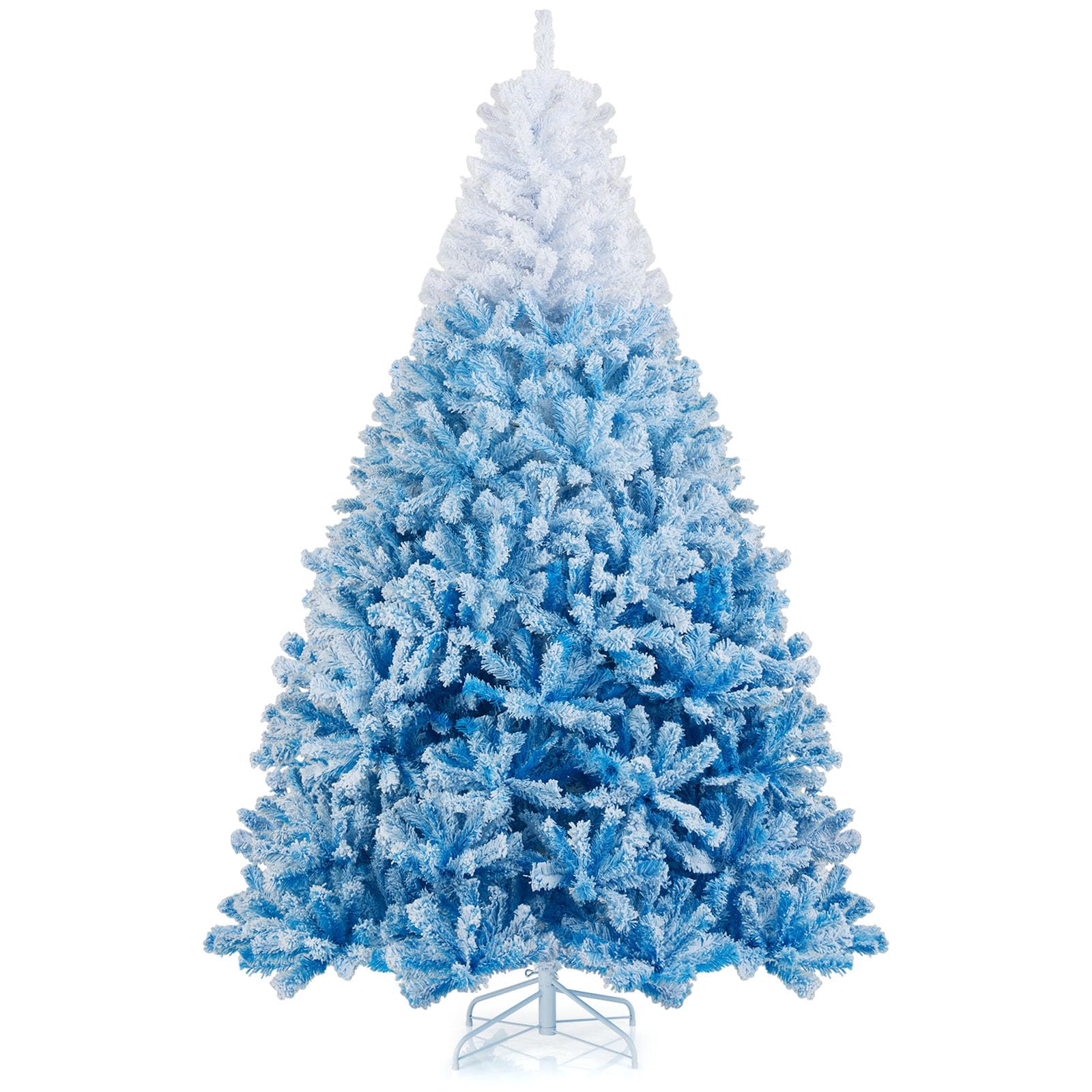 Goplus 7FT Pre-Lit Artificial Christmas Tree Auto-Spread/Close up Branches 11 Flash Modes with Multicolored 400 LED Lights & Metal Stand