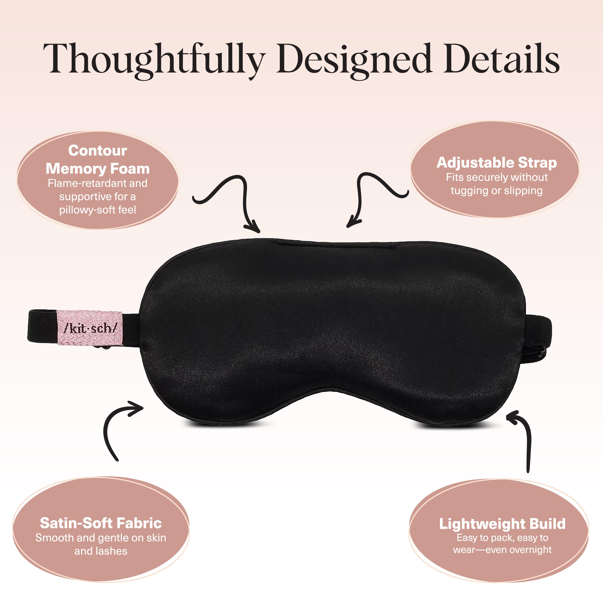 Kitsch Contour Pillow Eye Mask – Softer Than Silk Eye Masks for Sleep, Blindfold Sleep Masks for Women & Men, No Eye Pressure, Lightweight, Eye Care, Travel Essentials - Blush