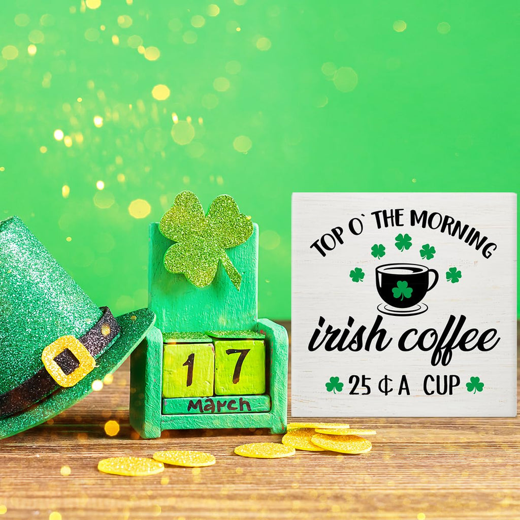 Dumyum St. Patrick's Day Decorative Sign, Wooden, 5 Inches x 5 Inches, Green, Rustic, Tabletop or Wall Mount