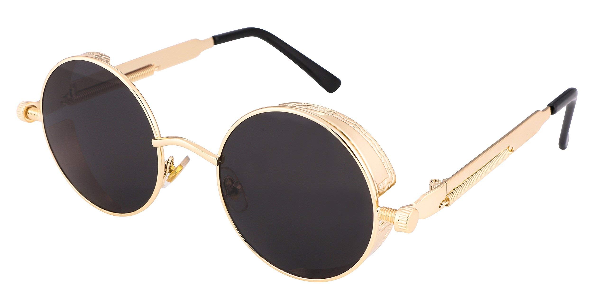FEISEDY Retro Gothic Steampunk Sunglasses Round Metal Frame Punk Circle Inspired Shade Men B1857