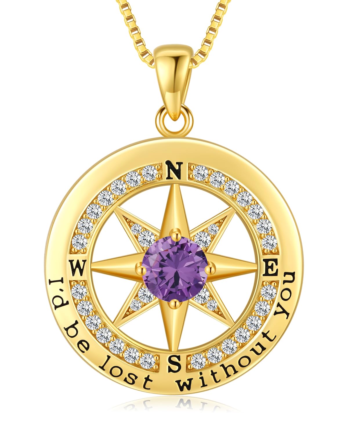 S925 Necklace Gift for Wife |Compass Jewelry |Women Anniversary |Sterling Silver |Girlfriend Birthday Gifts for Her Valentines |I'd be Lost without You |Jewel 18K Gold