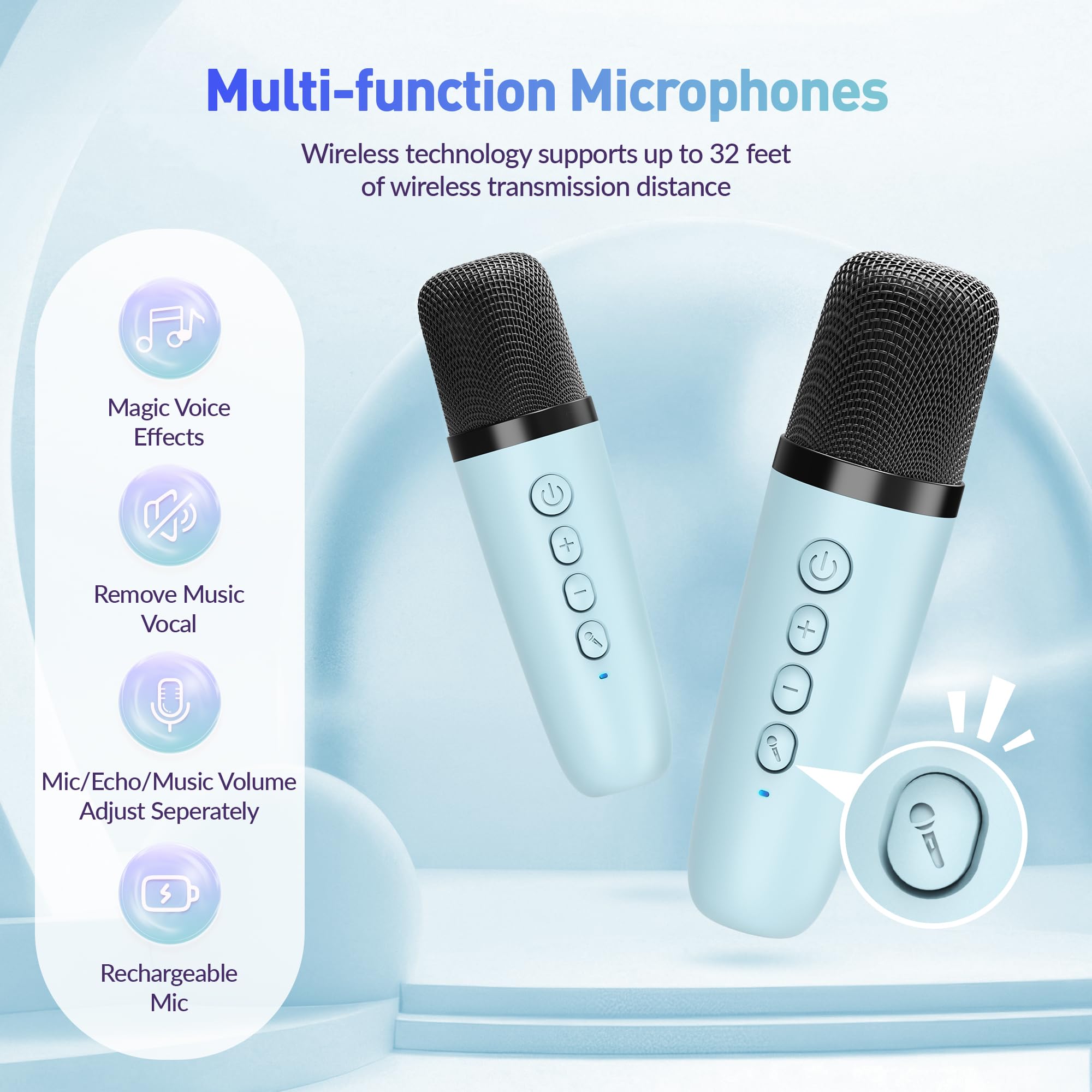 Mini Karaoke Machine, Portable Bluetooth Karaoke Speaker with 2 Wireless Microphones and Party Lights for Kids and Adults, Birthday Gifts for Girls Boys Family Home Party