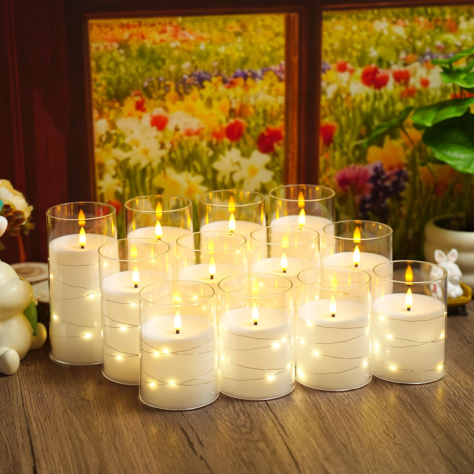 kakoya Flameless LED Candles with Timer 5 Pc Flickering Flameless Candles for Romantic Ambiance and Home Decoration Stable Acrylic Shell,with Embedded Star String，Battery Operated Candles（Red）