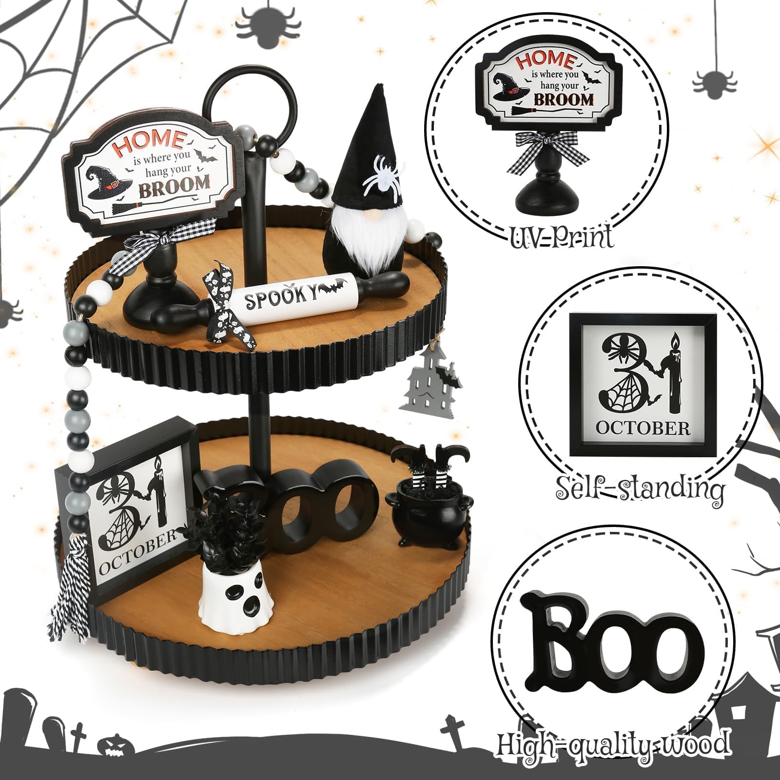 Christmas Decorations 8 PCS Tiered Tray Decor Set, Cute Tabletop Christmas Decor for Home Office Shelf Mantel Coffee Bar Xmas Table Centerpieces Tray Objects Holiday Decoration Set