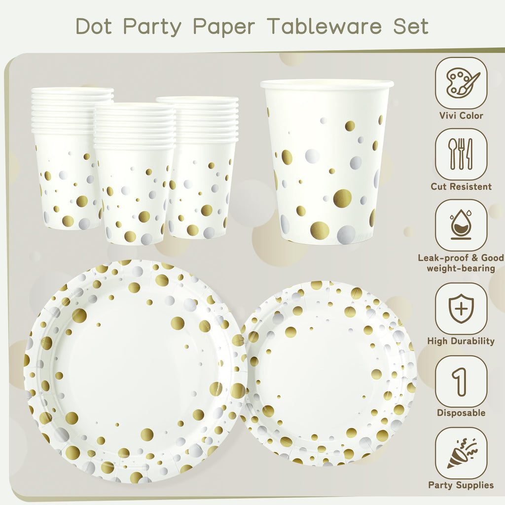 168pcs Happy New Year Party Supplies, Black and White Paper Plates Napkins Cups and Transparent Gold Cutlery for 24 Guests, 2026 New Year Disposable Tableware Supplies for Party Decorations