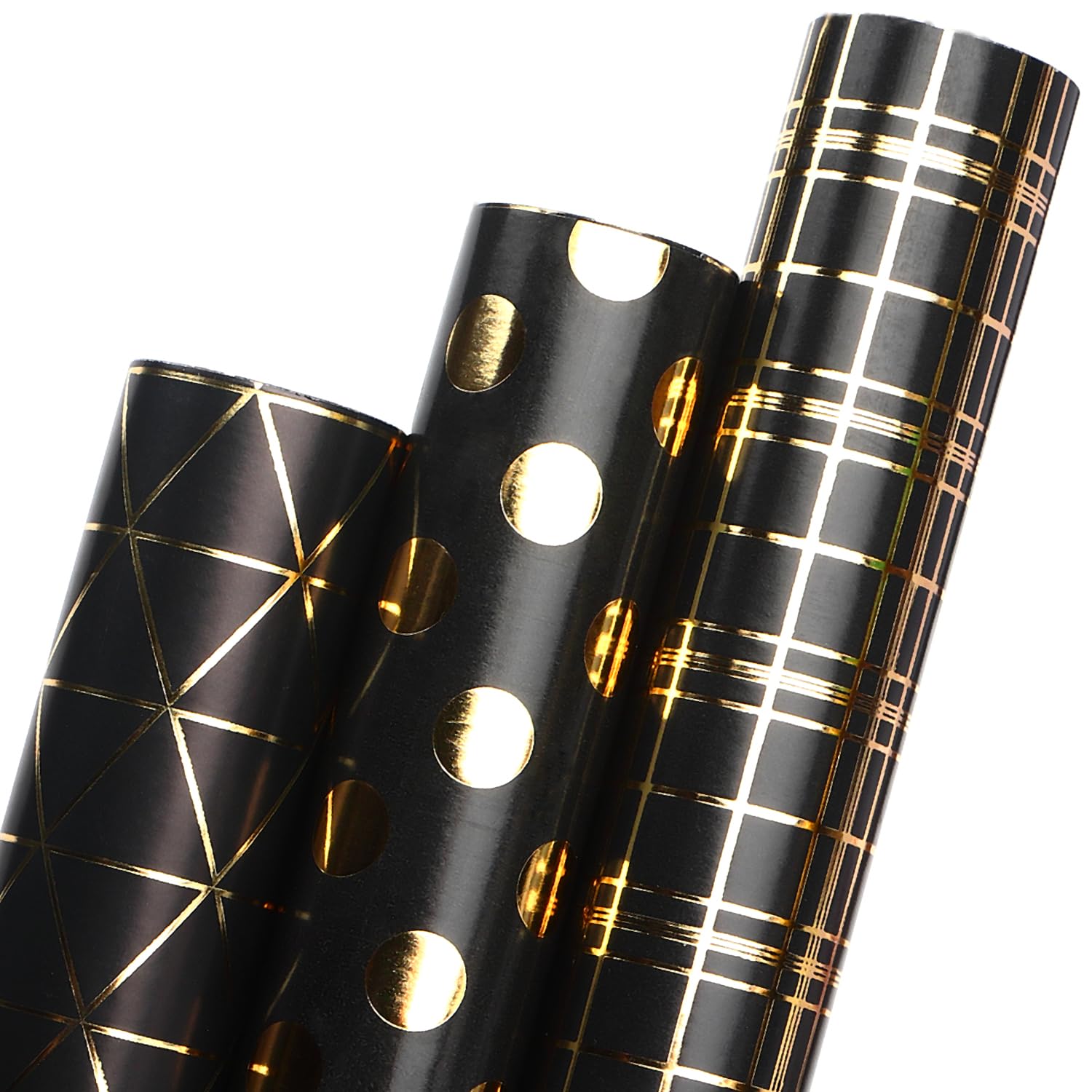 Ribbli Birthday Wrapping Paper Iridescent Gift Wrapping Paper Mini Roll, 3 Rolls Happy Birthday Polka Dots Stripes Printed Assortment - 17 inch x 120 inch(10feet) Per Roll