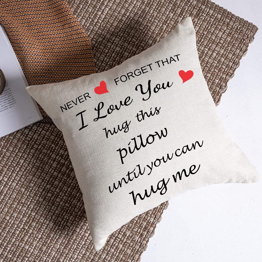 Anrkets Two Sided Printing Lover Pillow Cover I Love You Hug This Pillow Until You Can Hug Me, Valentine's Day Birthday Gifts for Girlfriend Cotton Linen Square Decorative Waist Pillowcase 18"x 18"