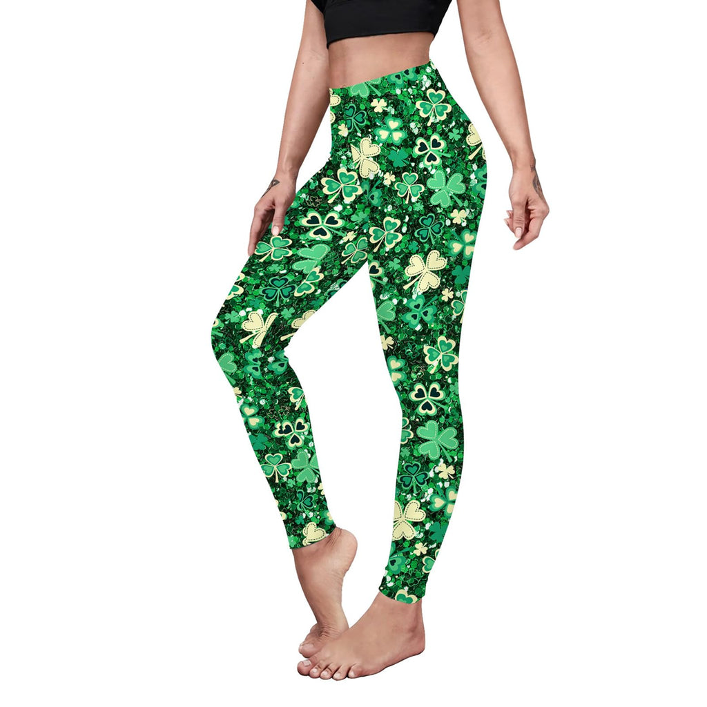 color cosplayer St. Patrick's Day Leggings Shamrock Stretchy Tights Yoga Pants for Women