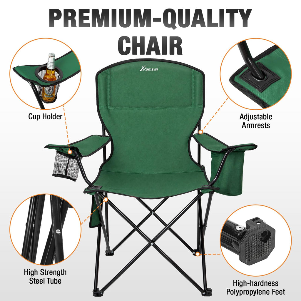 Camping Chairs for Adults 2 Pack, Folding Chair with 4-Can Cooler Bag & Cup Holder, Portable Heavy Duty Outdoor Chair with Mesh Back for Camping, Beach, Lawn, Fishing, Blue