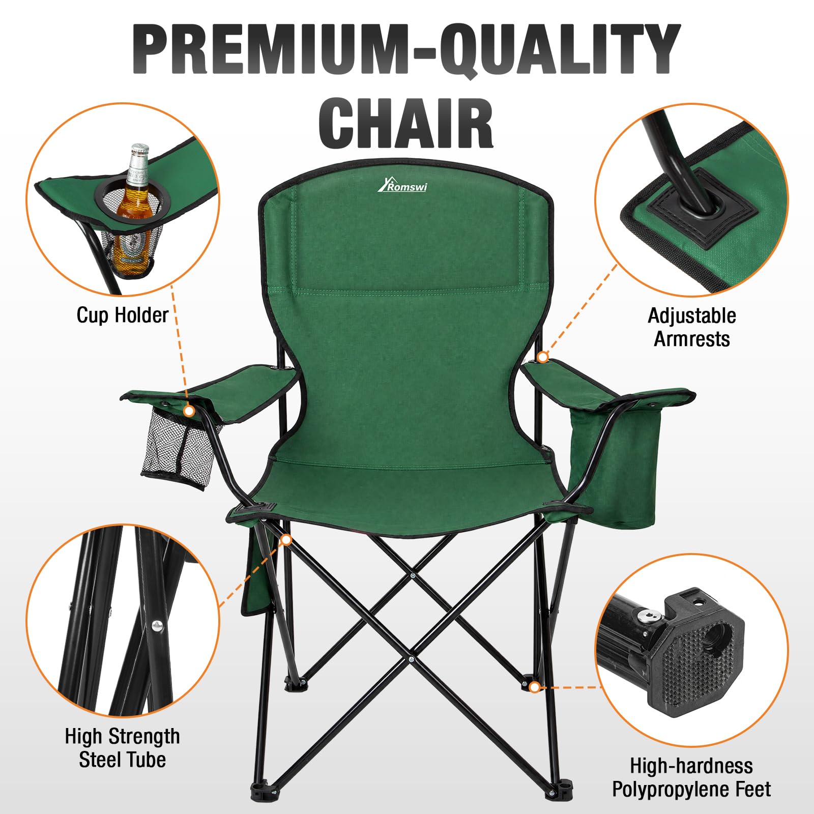 Camping Chairs for Adults 2 Pack, Folding Chair with 4-Can Cooler Bag & Cup Holder, Portable Heavy Duty Outdoor Chair with Mesh Back for Camping, Beach, Lawn, Fishing, Blue
