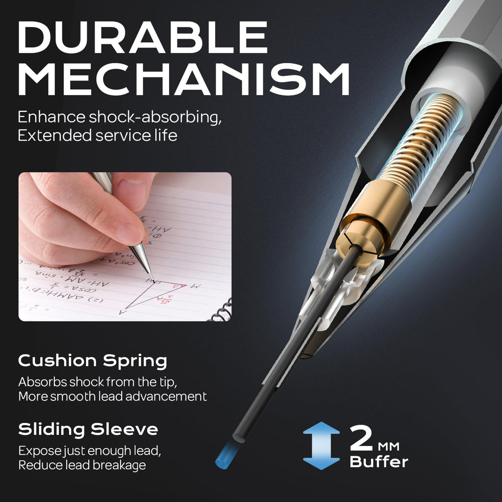 Nicpro 4 Pack Mechanical Pencil 0.7mm with Case, MB1000 Metal Mechanical Pencil Set with 6 Tube HB #2 Lead Refill 0.7 mm, 3PCS 4B Eraser, 9 Cap Eraser for Artist Drafting Writing, Sketching, Drawing