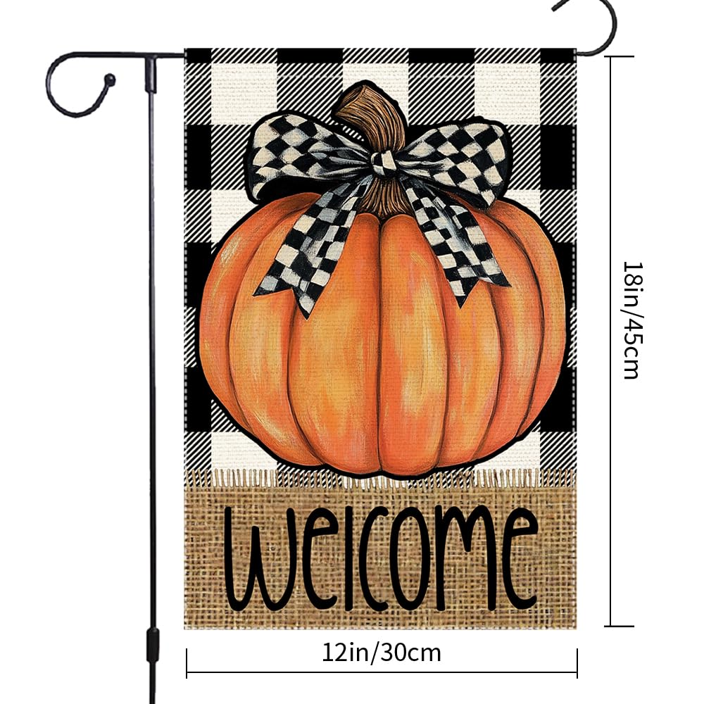 Fall Garden Flag For Outdoor Decor Thanksgiving Garden Flags Autumn Stained Glass Pumpkin Maple Leaf Double Sided Small Burlap Outside Porch Lawn Yard Flags Decorations 12.5x18 Inch