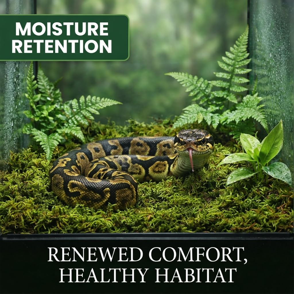 Sukh Sphagnum Moss for Reptiles - Terrarium Reptiles Moss Green Dried Peat Moss Habitat Bedding Moss for Snakes Turtle Frog Gecko and Other Reptiles Substrate (5, Ounces)