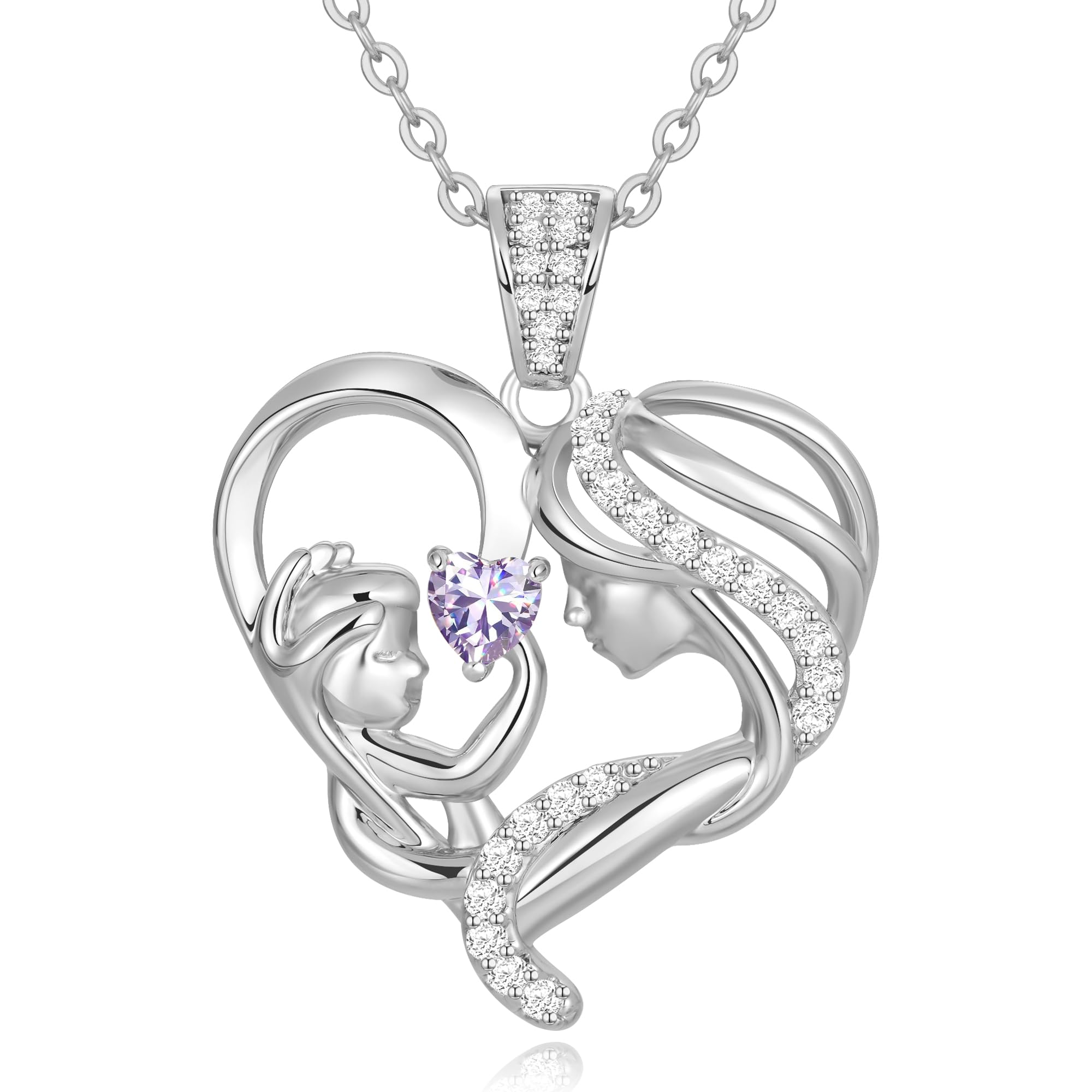 Mothers Day Gifts for Mom Wife Her Grandma, S925 Sterling Silver Birthstone Necklaces Jewelry for Women, Mother's Day Love Heart Pendant Necklace for Anniversary Birthday Christmas Day