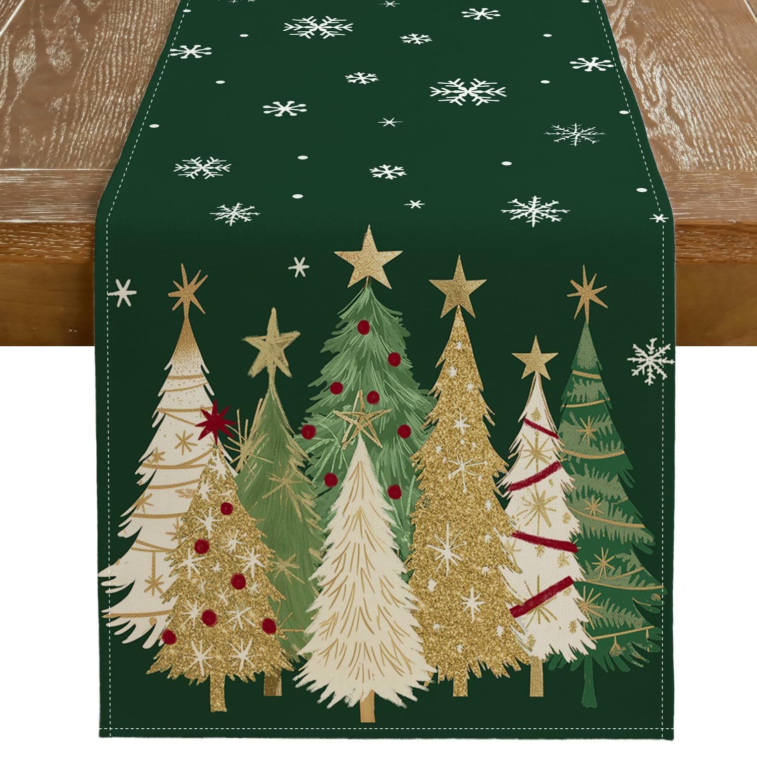 GEEORY Christmas Table Runner 13x72 Inch, Xmas Trees Snowflakes Winter Holiday Decorative Farmhouse Table Decorations for Kitchen Dinning, Indoor Outdoor Dinner Party Decor (Red) GT150-72