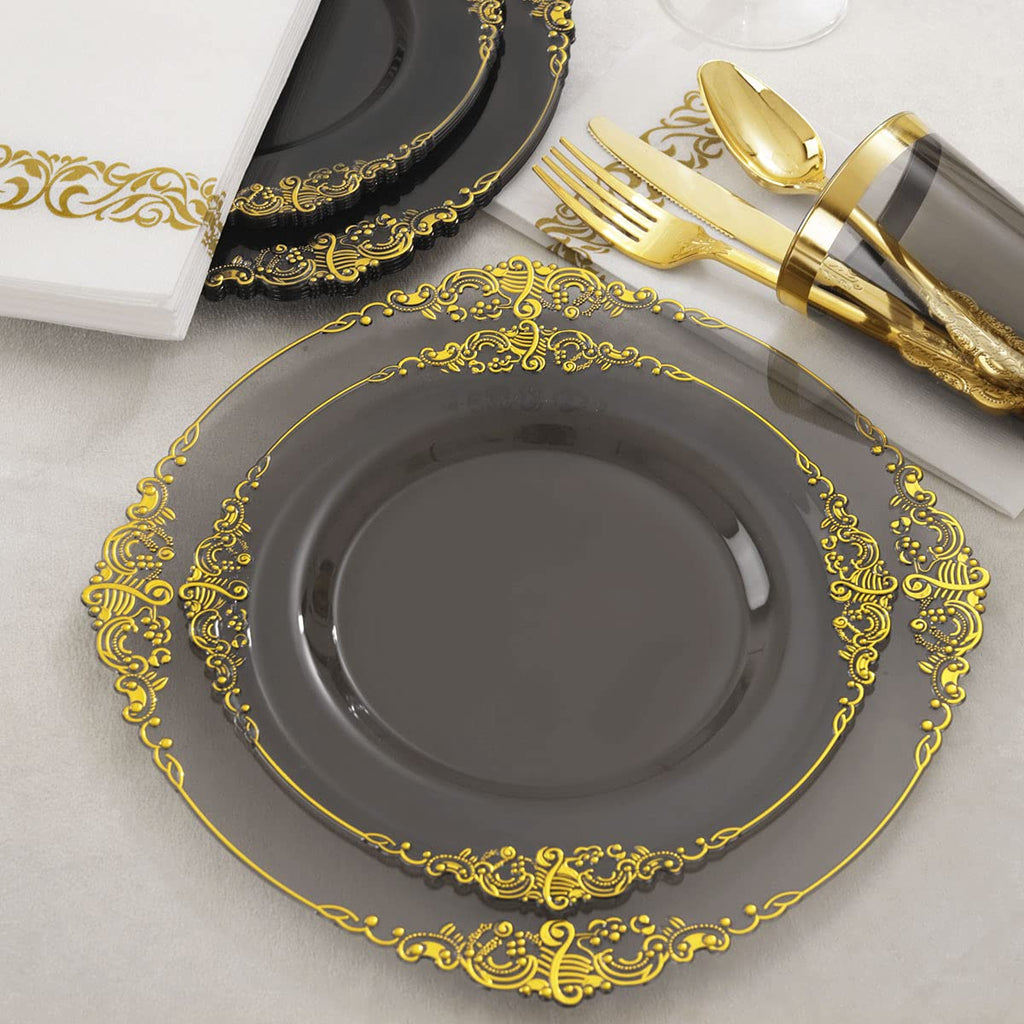 Nervure 175PCS Clear Blue Plastic Plates - Plastic Dinnerware Set Include 25Dinner Plates, 25Dessert Plates, 25Cups, 25Forks, 25Knives, 25Spoons, 25Napkins Perfect for Wedding & Party