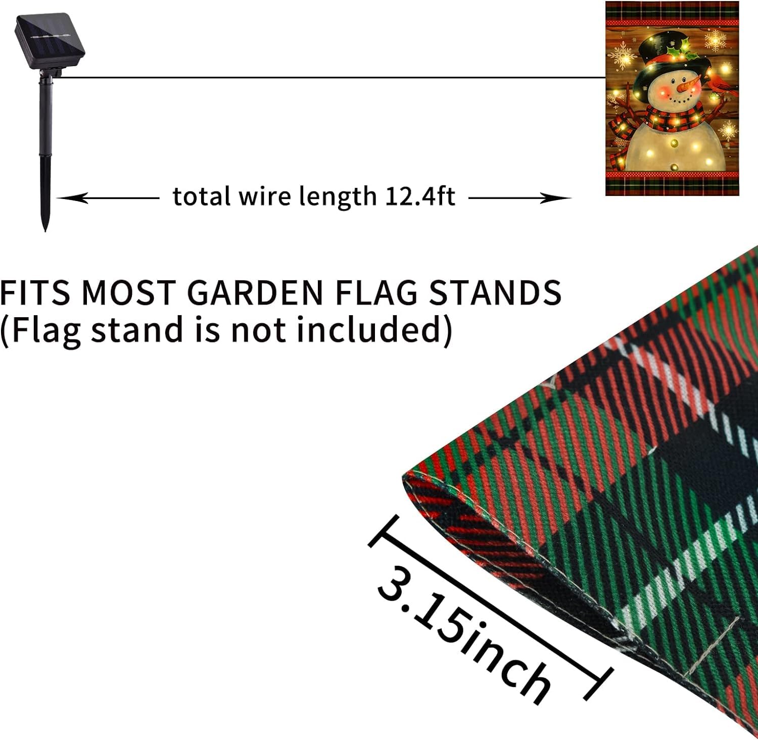 Lighted Christmas Garden Flag for Outside, Led Snowman Garden Flag, Winter Yard Flag 12x18 Double Sided for Outdoor Yard Porch Lawn Decoration