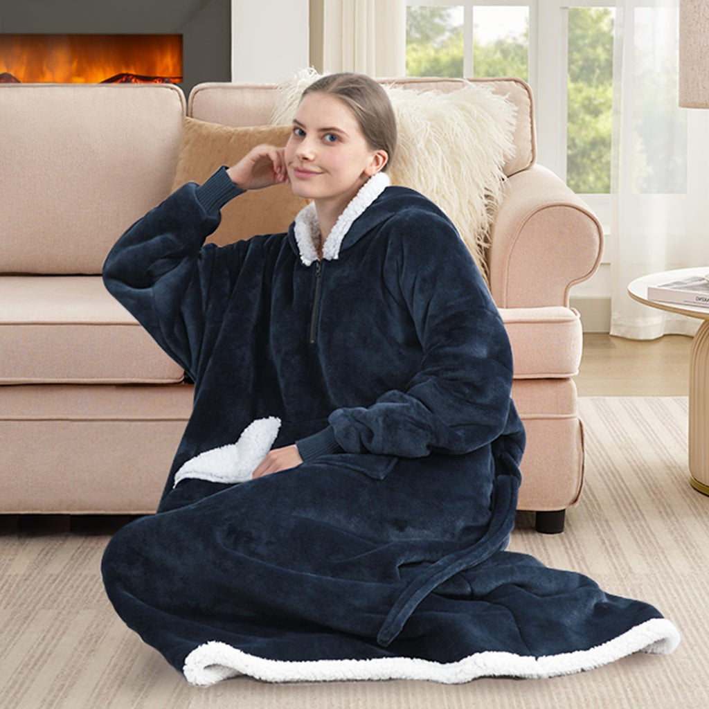 Touchat Wearable Blanket Hoodie, Oversized Sherpa Fleece Sweatshirt Blanket with Giant Hood Pocket and Sleeves for Adult, Warm & Cozy Grey Blanket Gifts for Women