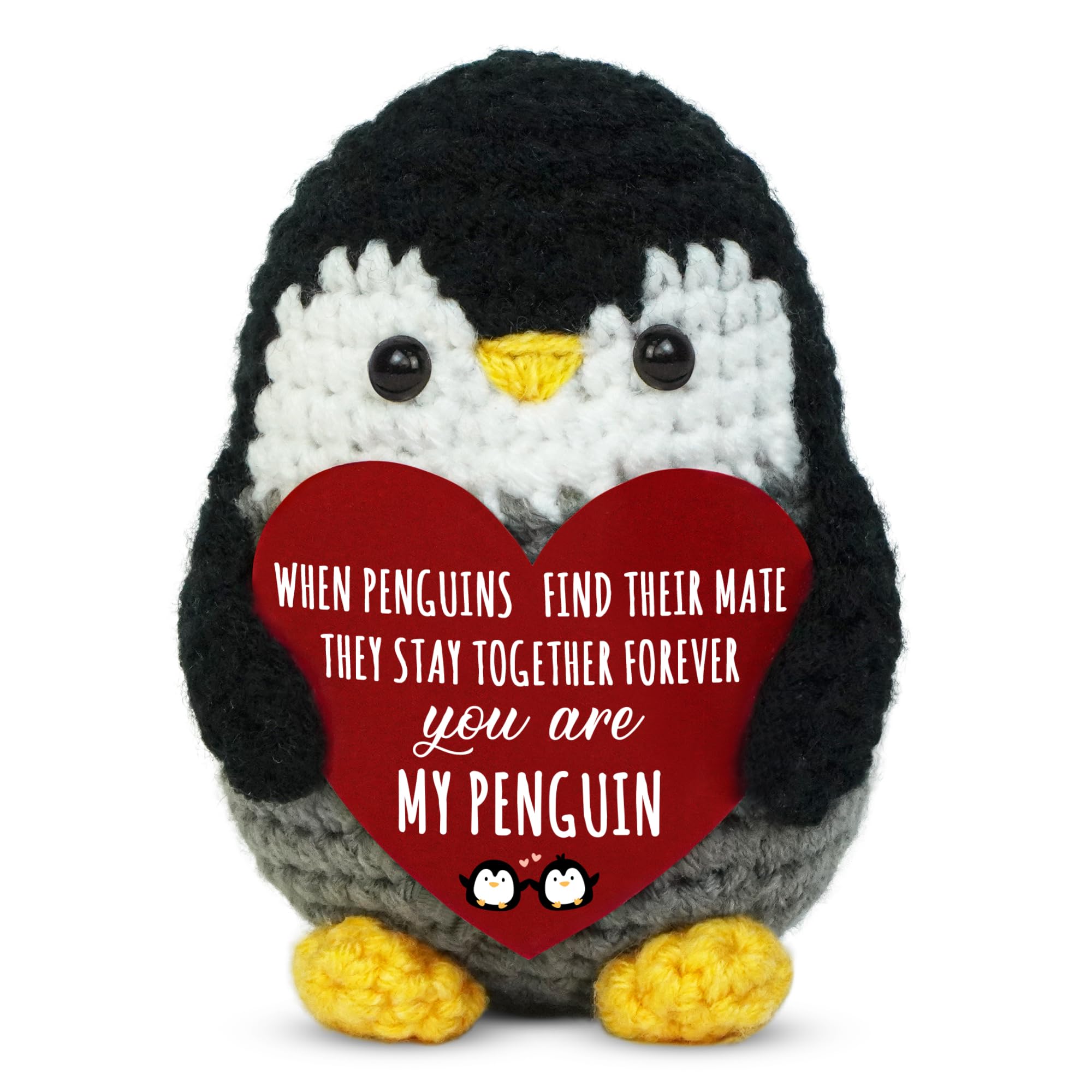 OASSIE Anniversary Couple Gifts for Women Men - Positive Penguin Couple Crochet with Card - Mothers Day Birthday Anniversary Wedding Gifts for Wife Husband Him Her Couples Boyfriend Girlfriend