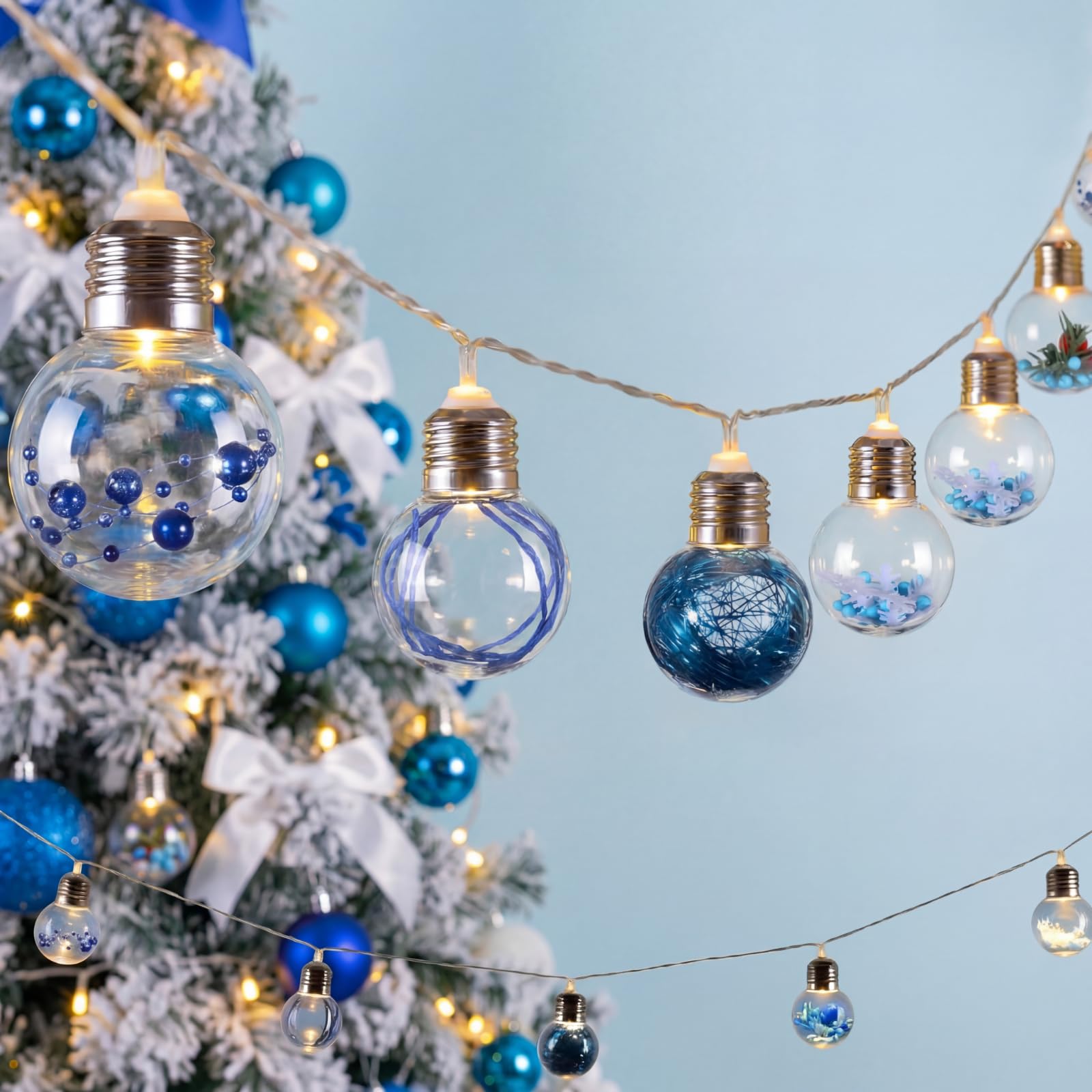 Aurelema Christmas Tree Snow Globe String Lights 6.56 FT 10 LED Xmas Light Balls with 5 Christmas Figurines Constant Vintage Decor Lighting for Indoor Outdoor Xmas Party Decoration(Red)