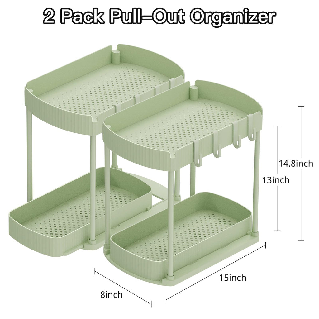 Ukeetap Multi-Purpose Pull-Out Storage Organizers, Under Sink/Cabinet Organizers and Storage for Bathroom & Kitchen, Black, 12.8 Inches, 2 Packs