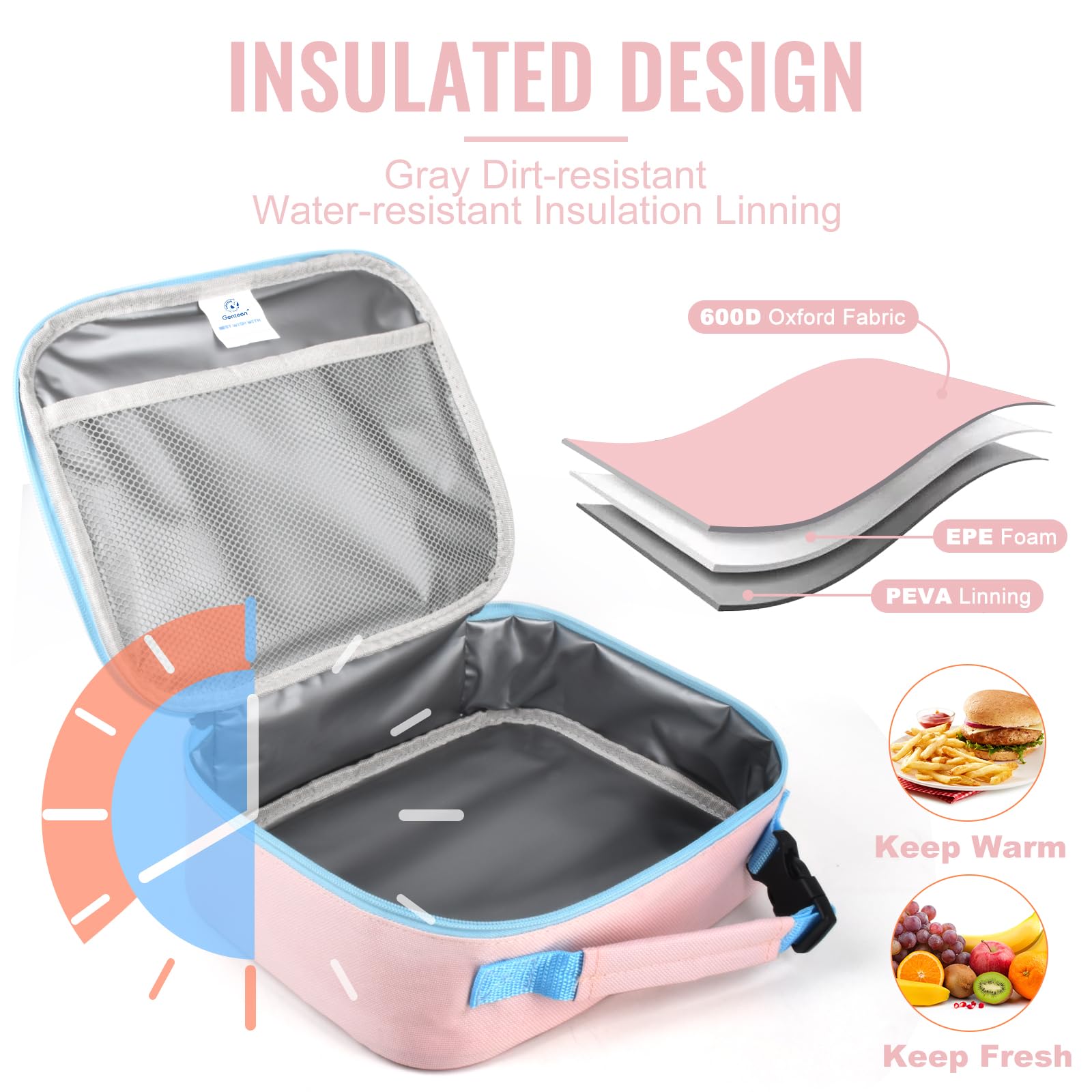 Genteen Lunch Box Kids, Insulated Lunch Bag Kids Boys Girls Back to School, Soft Lunch Box for Men Reusable Lunchbox for Office,Outdoor,School (Black)