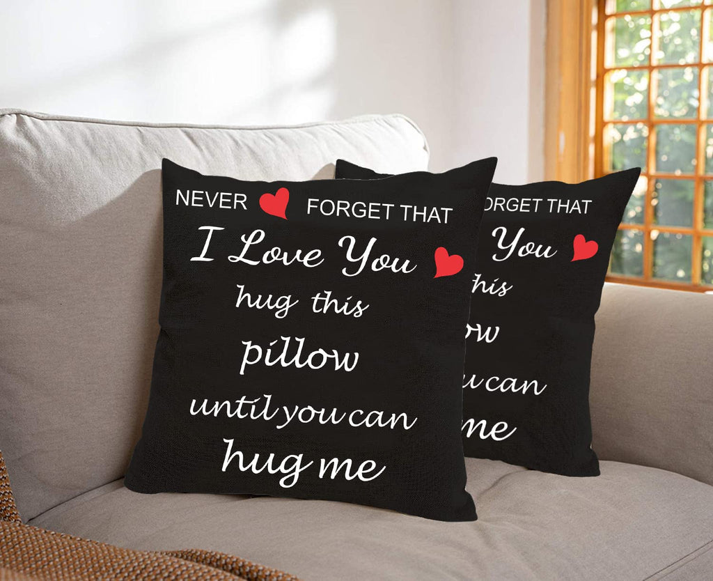 Anrkets Two Sided Printing Lover Pillow Cover I Love You Hug This Pillow Until You Can Hug Me, Valentine's Day Birthday Gifts for Girlfriend Cotton Linen Square Decorative Waist Pillowcase 18"x 18"