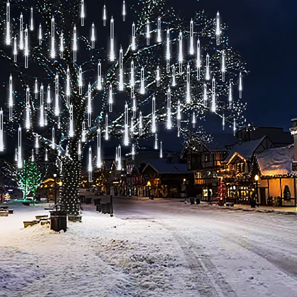 Weepong Halloween Lights Outdoor, Meteor Shower Christmas Lights for Halloween Decorations, 8 Tube 192 LED Snow Falling Rain Icicle String Light for Xmas Christmas Decor Tree Party, UL Plug Green