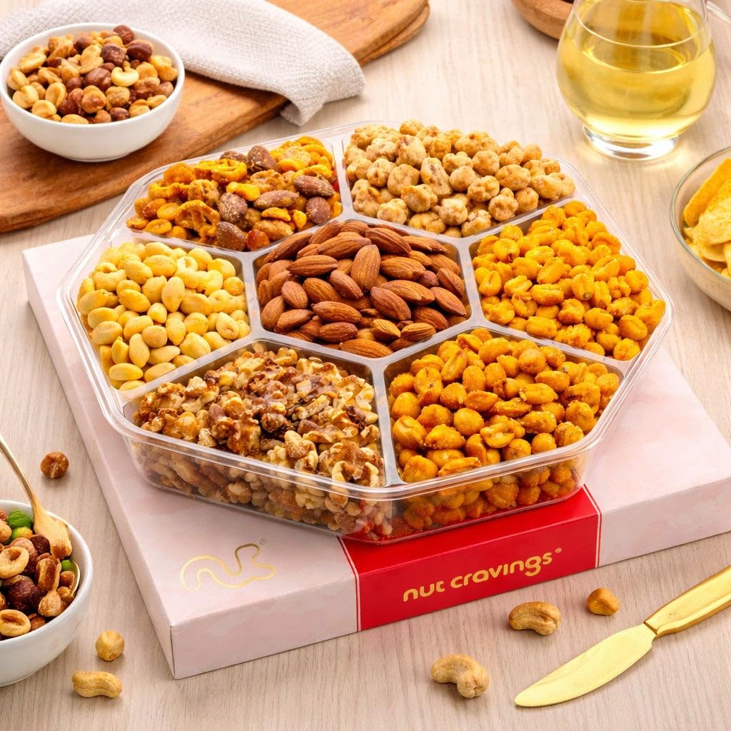 NUT CRAVINGS - Fathers Day Treats, Gift For Dad, Mixed Nuts Heart Shaped Gift Basket, Love in A Box (6 Assortments, 2 LB) Romantic Food Arrangement, Healthy Snack Care Package, Food Assortments