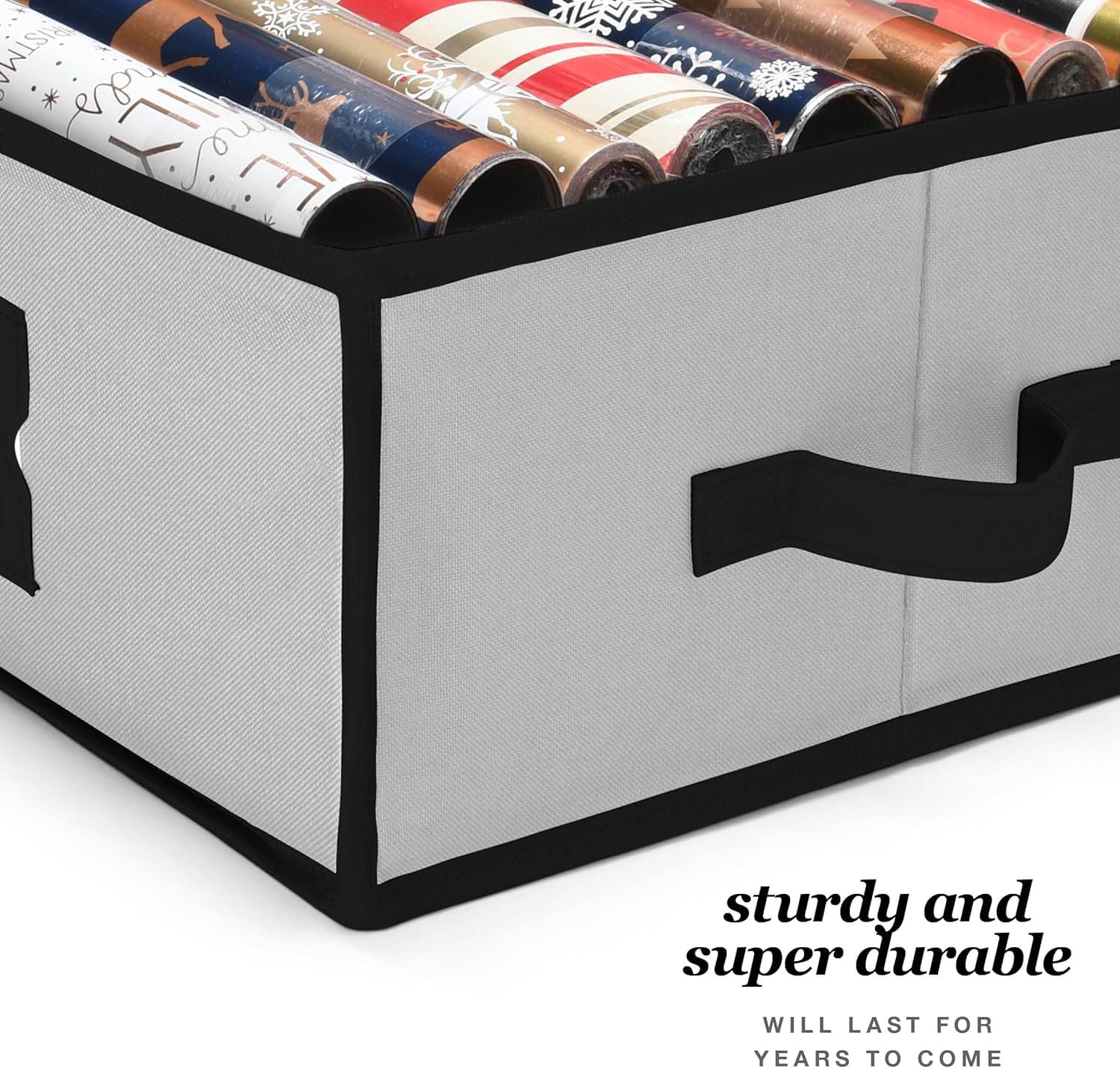 Premium Wrapping Paper Organizer Storage | Gift Wrap Holder With Extra Pockets for Christmas Decorations, Reinforced Handles, Heavy Duty, Ultra-Durable, Tear-Proof Fabric - Fits Up to 27 Rolls (Red)
