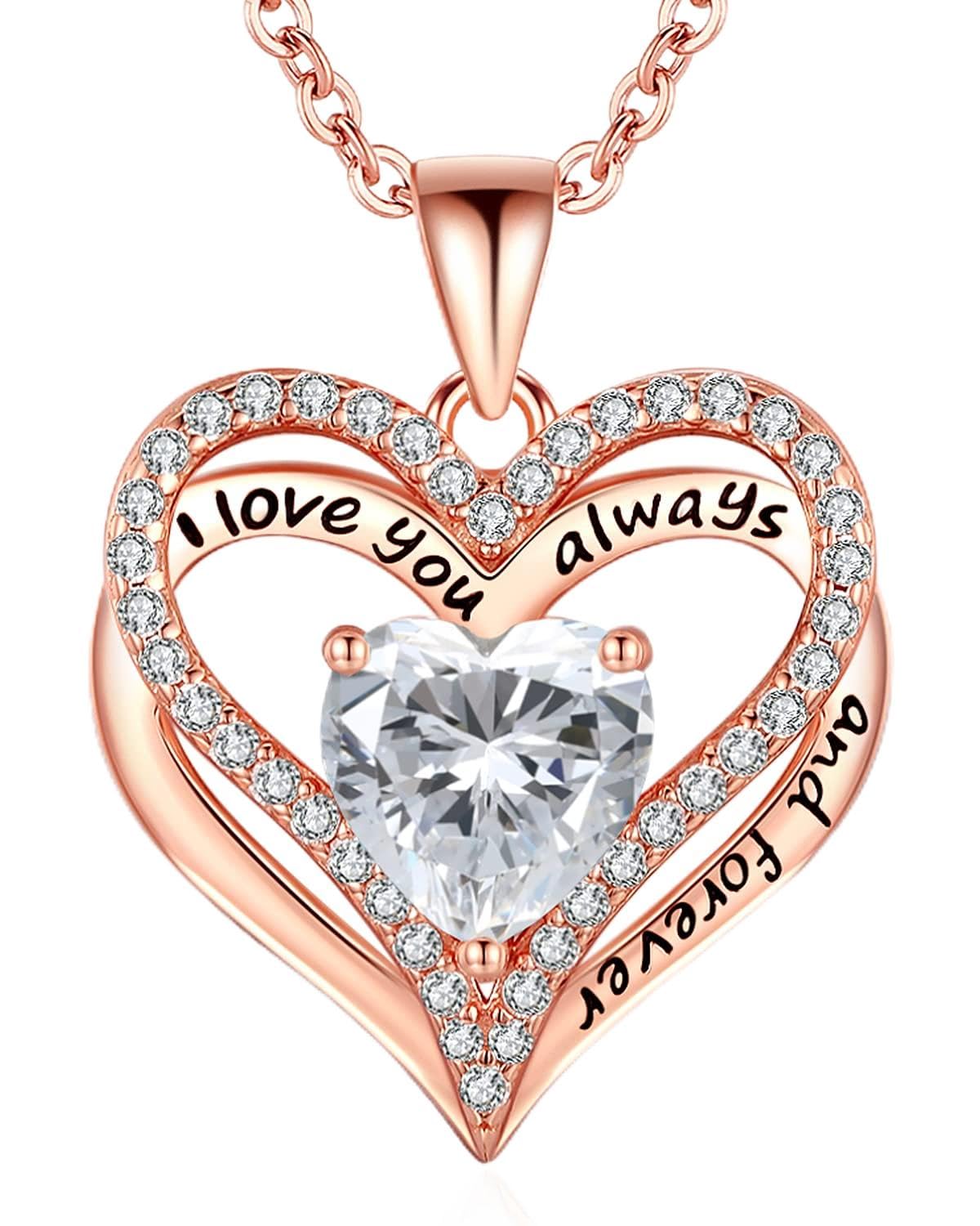 S925 Sterling Silver Necklace for Women, Wife Jewelry Rose Gold, Mom Birthday Valentines Mothers Day Gifts, Girlfriend Necklaces, Daughter Heart Jewel, Anniversary for Her