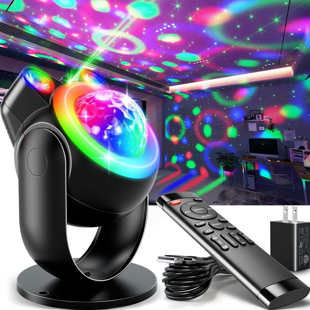 Party Lights DJ Disco Ball & LED Stage Strobe Light with Sound-Activated 10ft USB-C Cable,Remote,Disco Lights for Parties Indoor Use,Birthday,Dance,Clubs,Bar,Living Room,Weddings, Holidays Décor