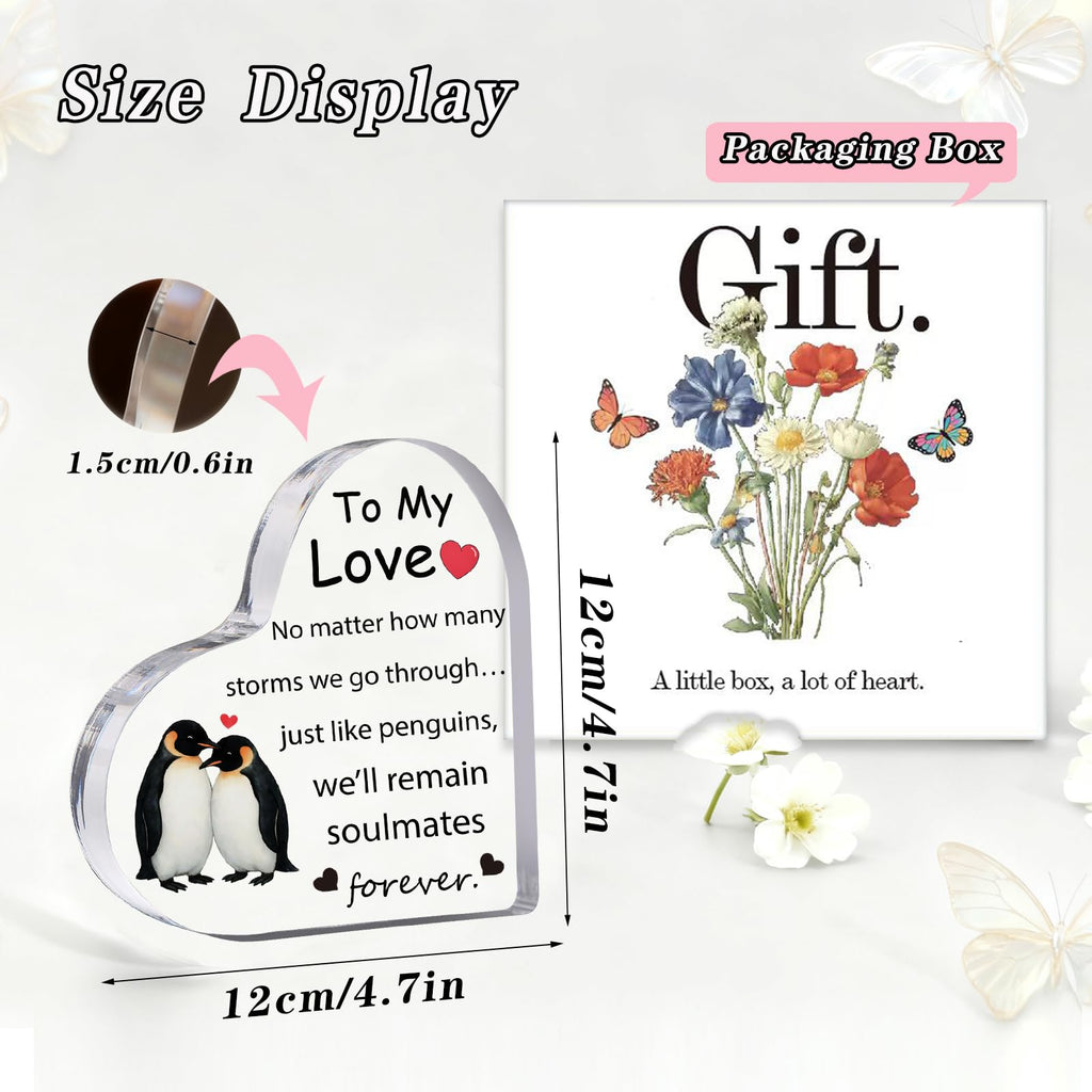 Gift for Husband, Romantic Acrylic Heart Penguin Paperweights, Anniversary, Valentine's, Christmas, Father's Day, Birthday Gifts for Husband from Wife