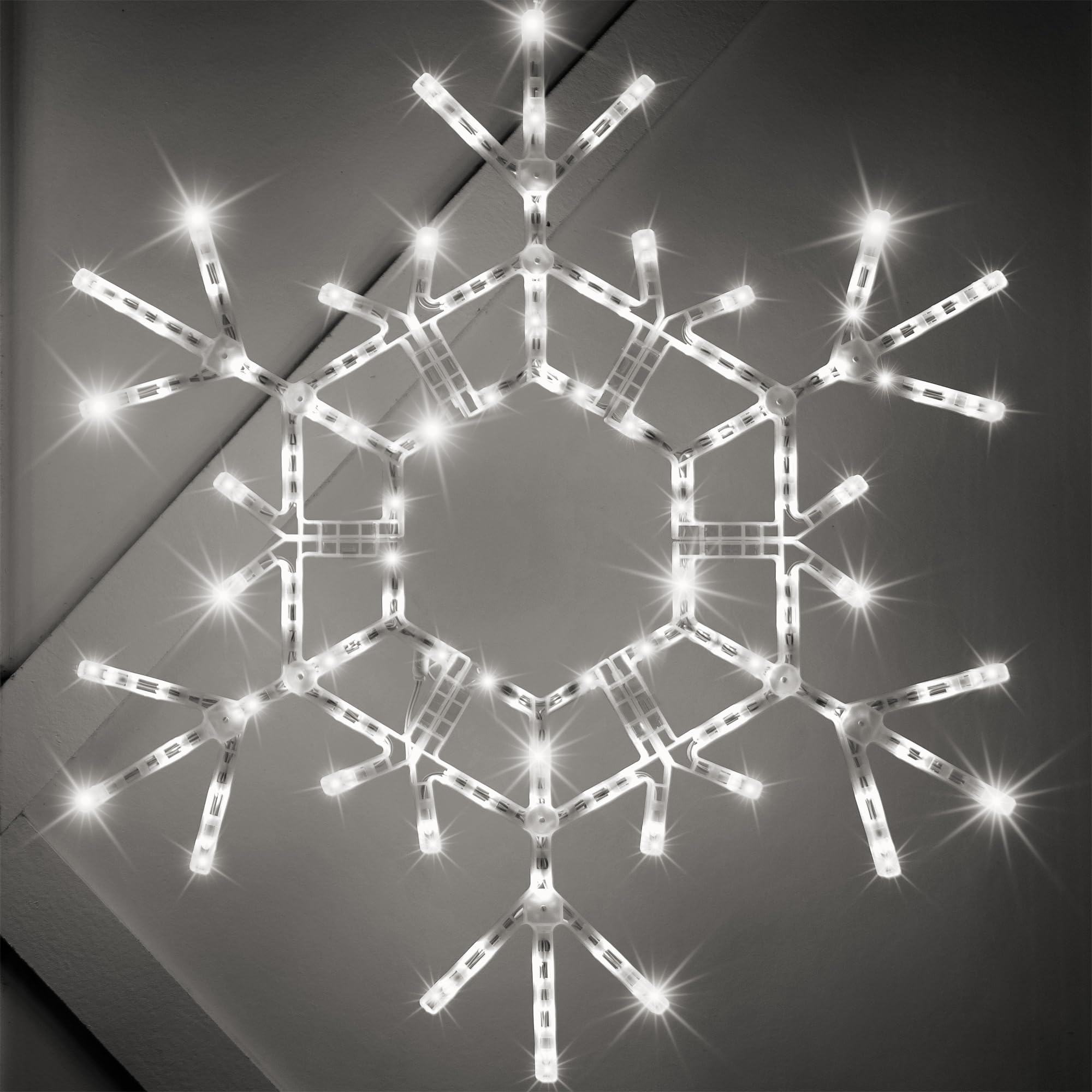 Kringle Traditions Christmas Snowflake Lights Outdoor, 105 LED 36" Folding Warm White Snowflake Hanging Light, Weather-Resistant Christmas Decoration for Yard, Window, Porch, or Eave